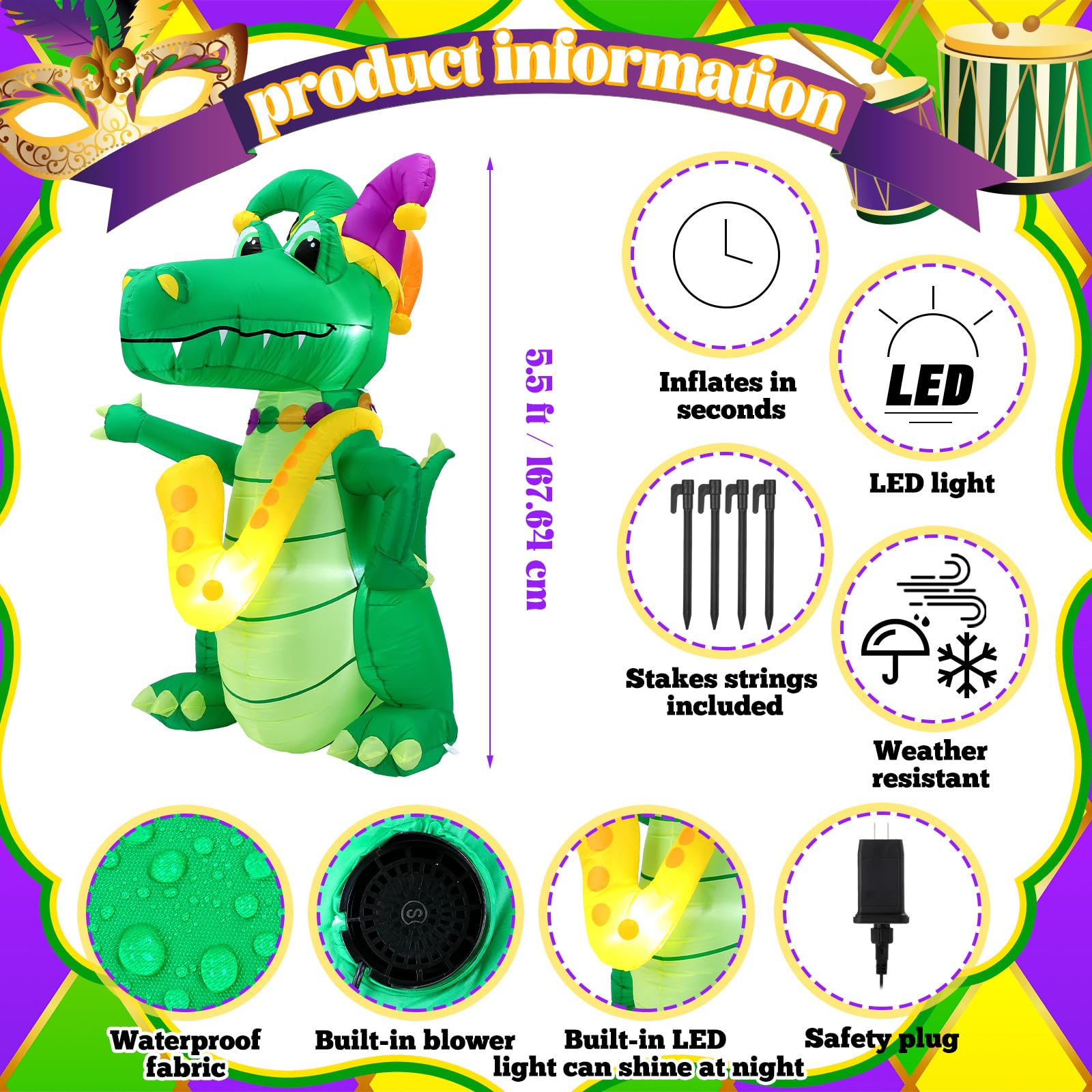 VIHOSE 6.4 ft Fall Inflatables Pumpkin Outdoor Decorations Thanksgiving Blow up Inflatable Stacked Pumpkins with Built-in LEDs f