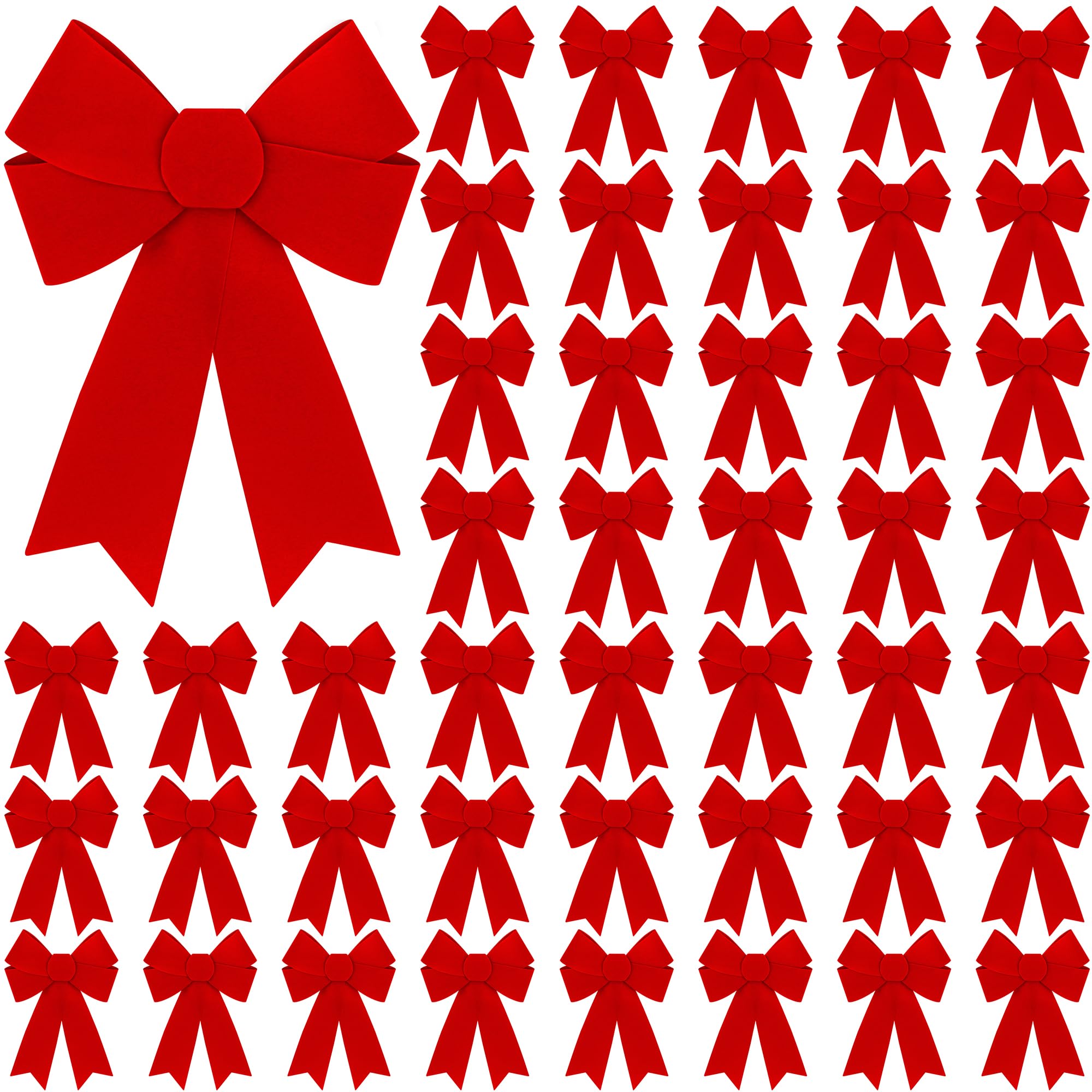 48 PCS Christmas Decorations, 9 x 12 Inches Large Christmas Bows, Red Velvet PVC Hanging Xmas Tree Decorations Indoor Outdoor Xm