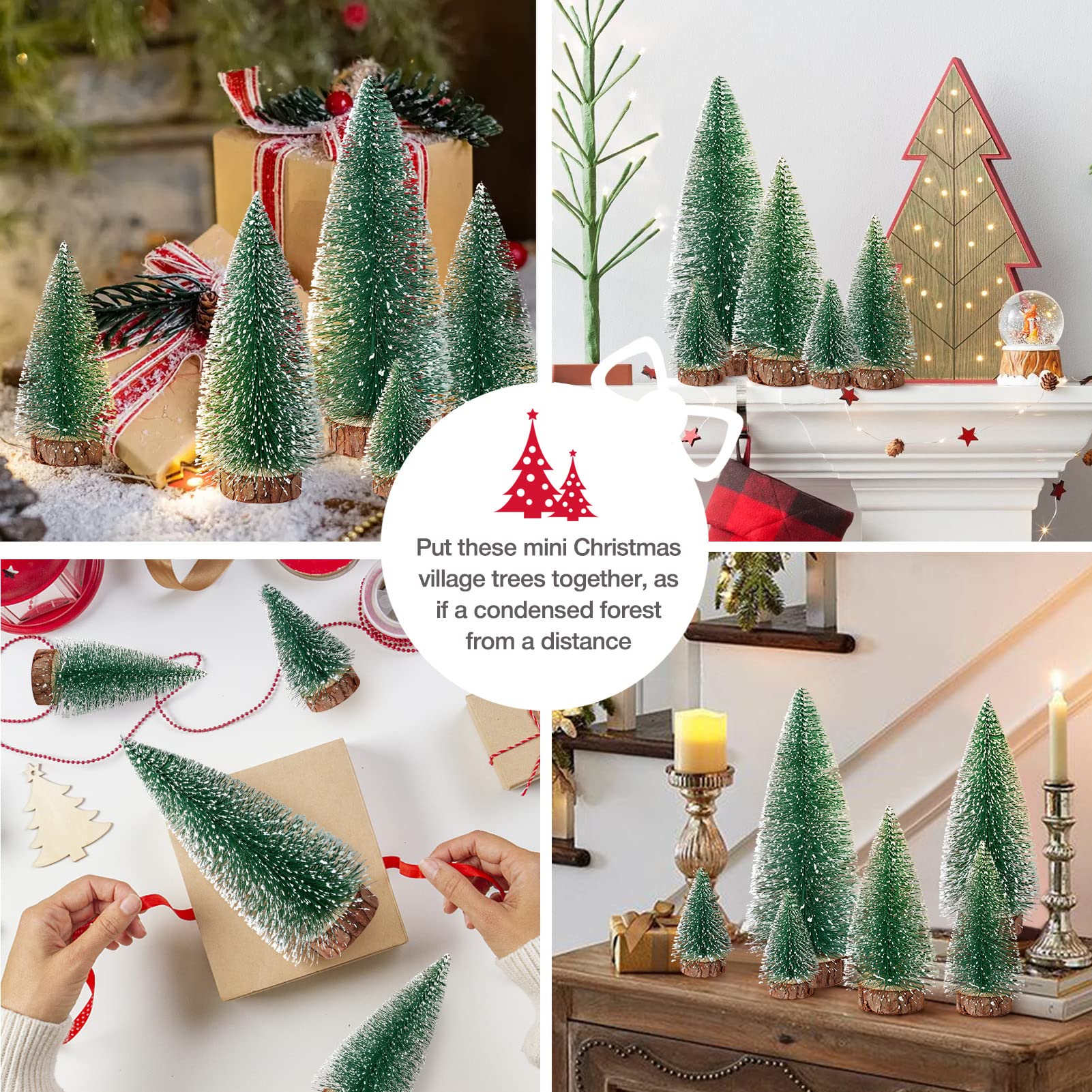 Mini Christmas Trees Christmas Decor Artificial Christmas Decorations with 4 Sizes, Christmas Tree Bottle Brush Trees Christmas