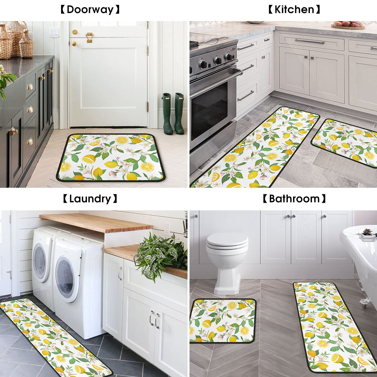Ouxioaz Lemon Kitchen Rugs And Mats Non Skid Washable Absorbent Microfiber Kitchen Mat For Floor, Kitchen Mat Set Of 2 Lemon Kit