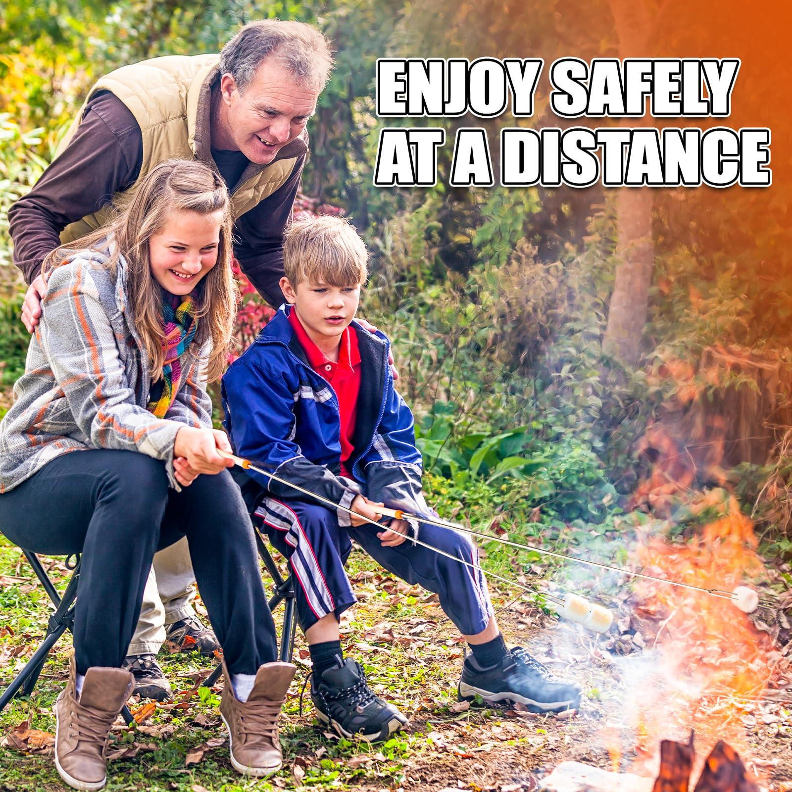 Briout Extendable Stainless Steel Roasting Sticks - Smores Sticks For Fire Pit Long 32 Inch, Smore Skewers Hot Dog Fork Campfire