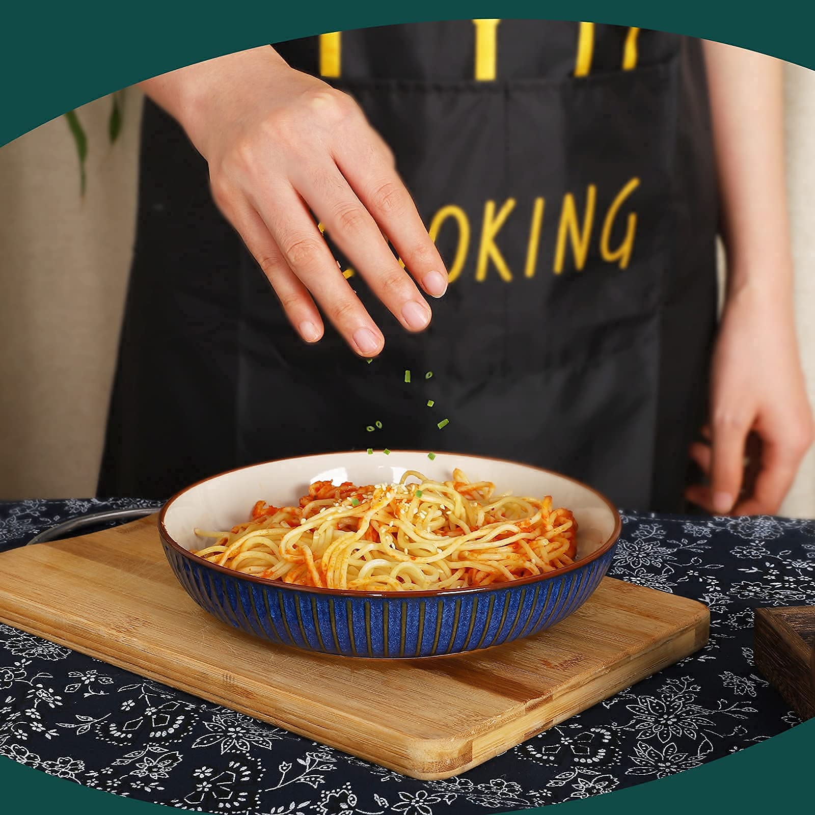 Jdztc Pasta Bowls Set Of 4 Italian Mikasa Ceramic Blue Bowl White Plate Fable 8 Inch Porcelain Serving 28 Oz Bowl Salad 8 Set Of