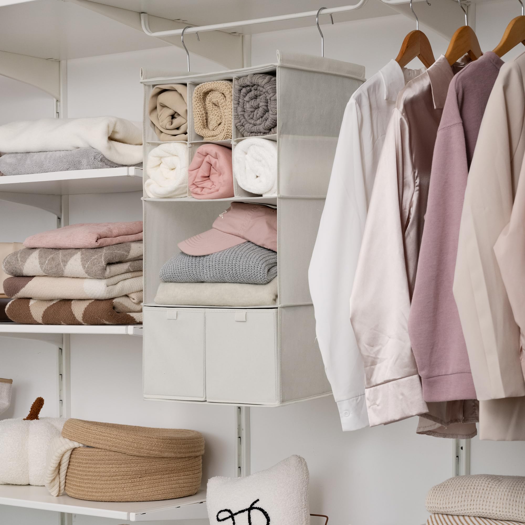 Granny Says Hanging Closet Organizer With Drawers, 4 Shelf Dividers Closet Hanging Organizer, Foldable Hanging Shelves For Cloth