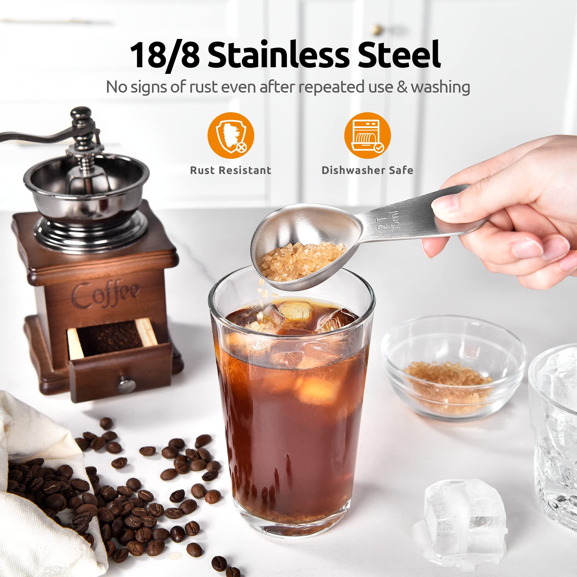 Coffee Scoop: U-Taste 18/8 Stainless Steel Measuring Coffee Scoop 2 Tablespoon, Short Handled Measure Scooper For Ground Coffee,
