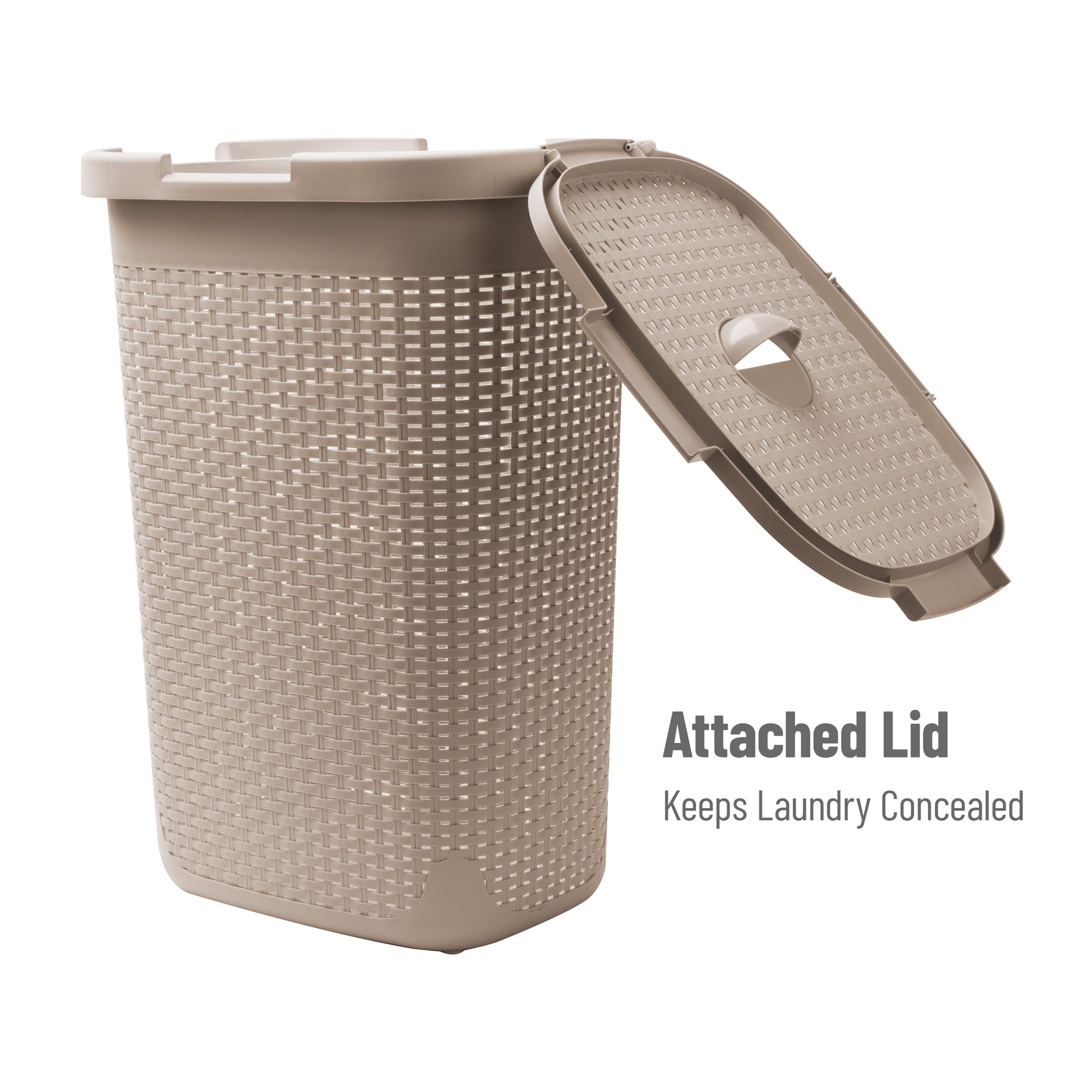 Mind Reader 60L Slim Laundry Hamper, Clothes Basket, Lid, Wicker Design, Plastic, 17.65''L X 13.75''W X 24.15''H, Tan