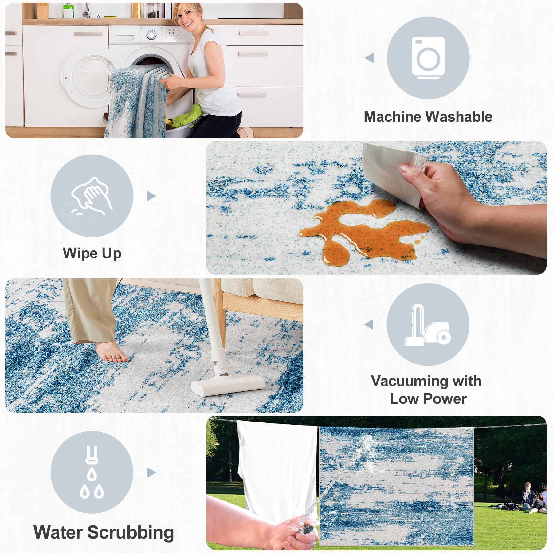 Area Rugs Living Room Rug - 5x7 Washable Modern Abstract Soft Neutral Non-Slip Carpet Large Indoor Floor Stain Resistant Thin Ca