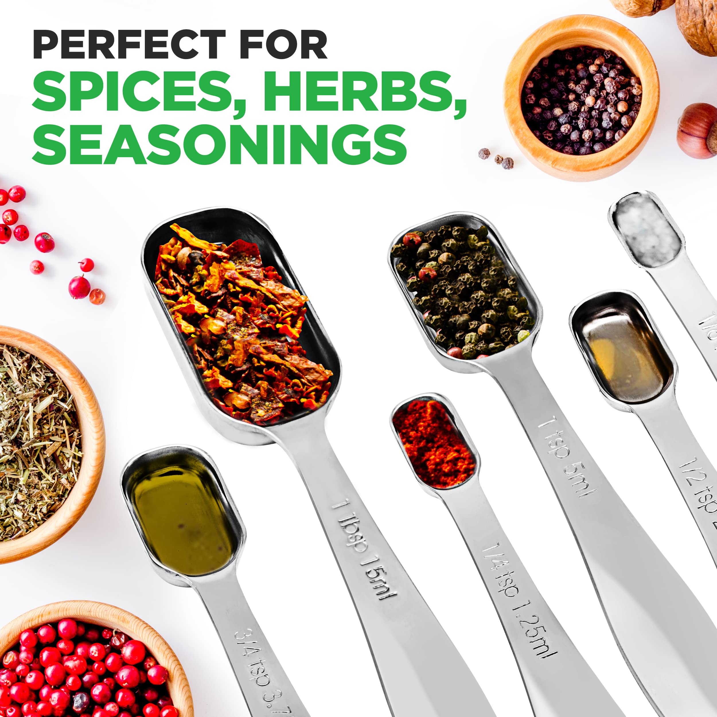 Nutrichef Stainless Steel Measuring Spoons Set - 6Pc Heavy Duty Oval Shaped Metal Measuring Spoon For Dry Or Liquid Ingredients,