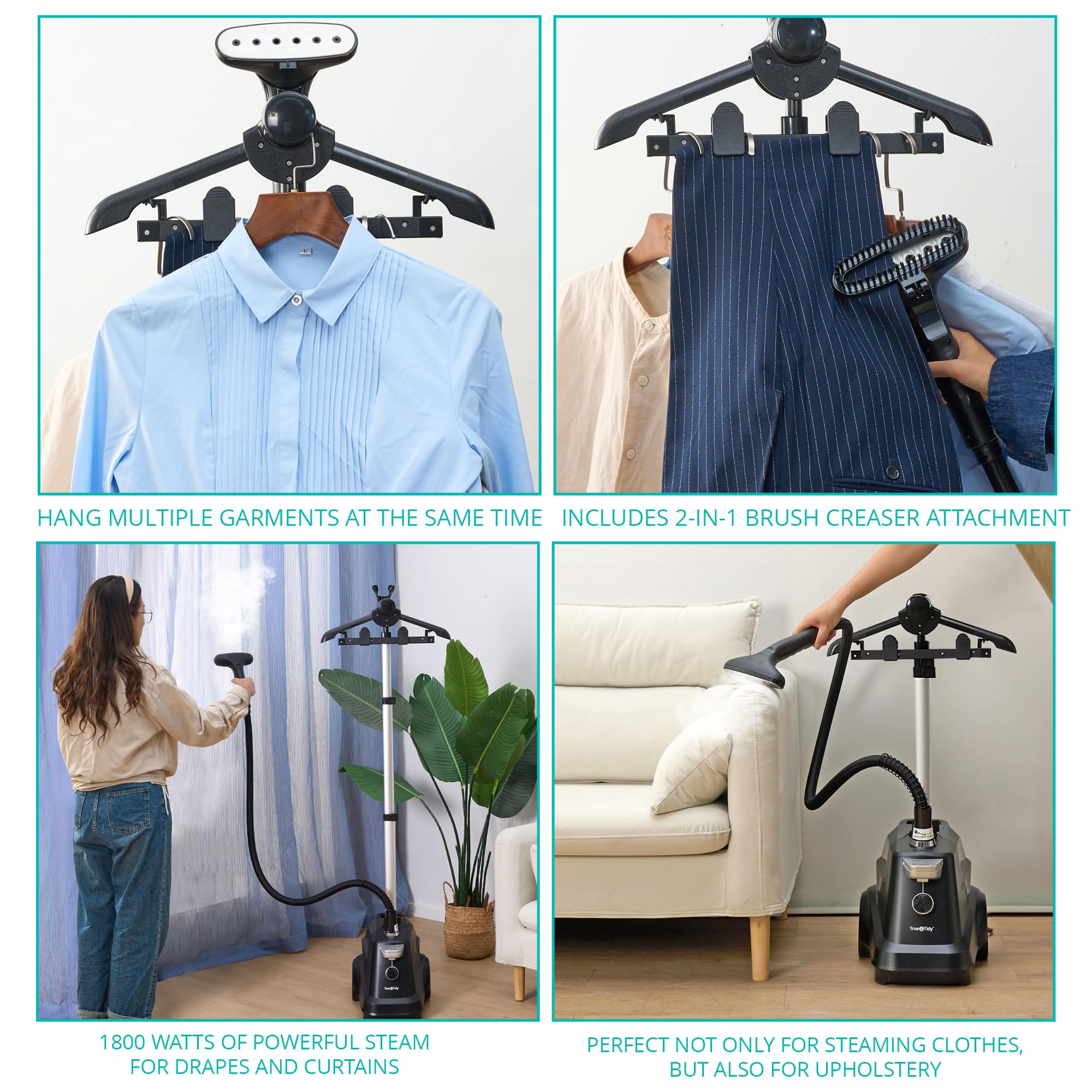 True & Tidy Heavy-Duty Commercial Industrial Standing Garment Steamer For Clothes, 1800 Watts, Xl 3L Water Tank 90+ Mins Of Stea