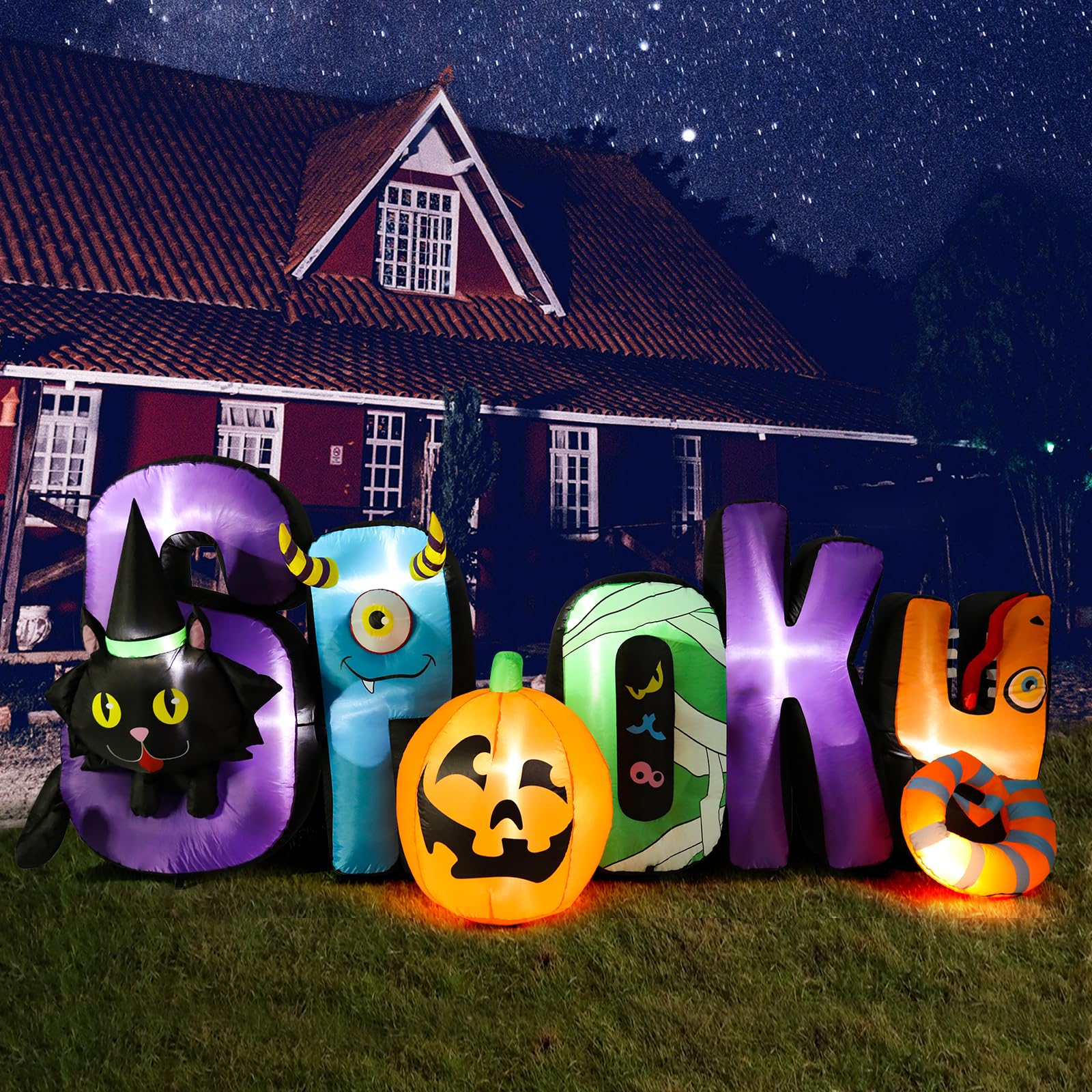 MUMTOP 8.85 Ft Long Inflatable Outdoor Halloween Decoration, Inflatables Spooky Sign with Black Cat Halloween Pumpkin Decoration