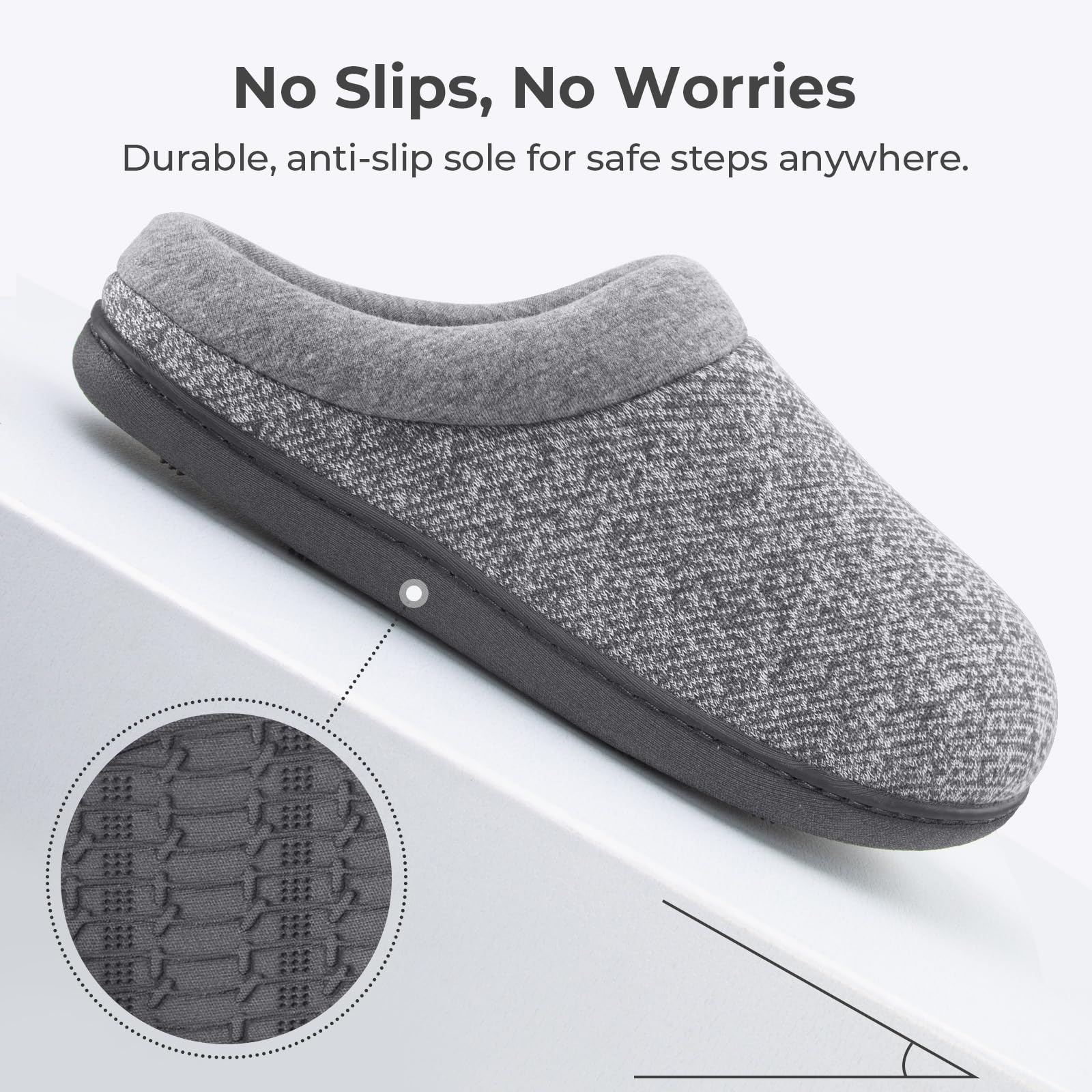 Womens Comfort Slip On Memory Foam Slippers French Terry Lining House Slippers Wdurable Sole (Medium  7-8 B(M) Us, Light Gray)