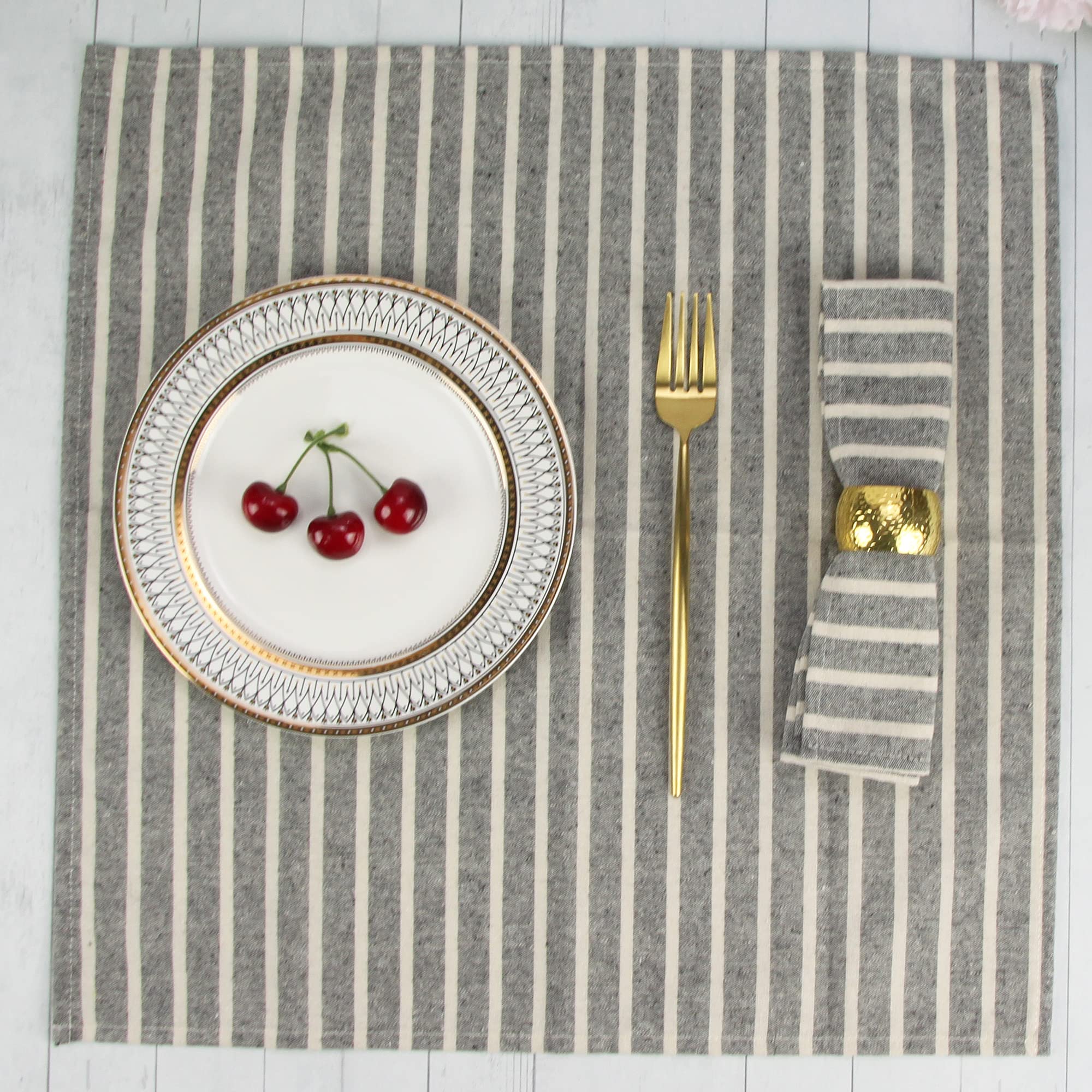 Infei Broad Striped Cotton Blended Dinner Cloth Napkins - Set Of 12 (17 X 17 Inches) - For Events & Home Use (Black)