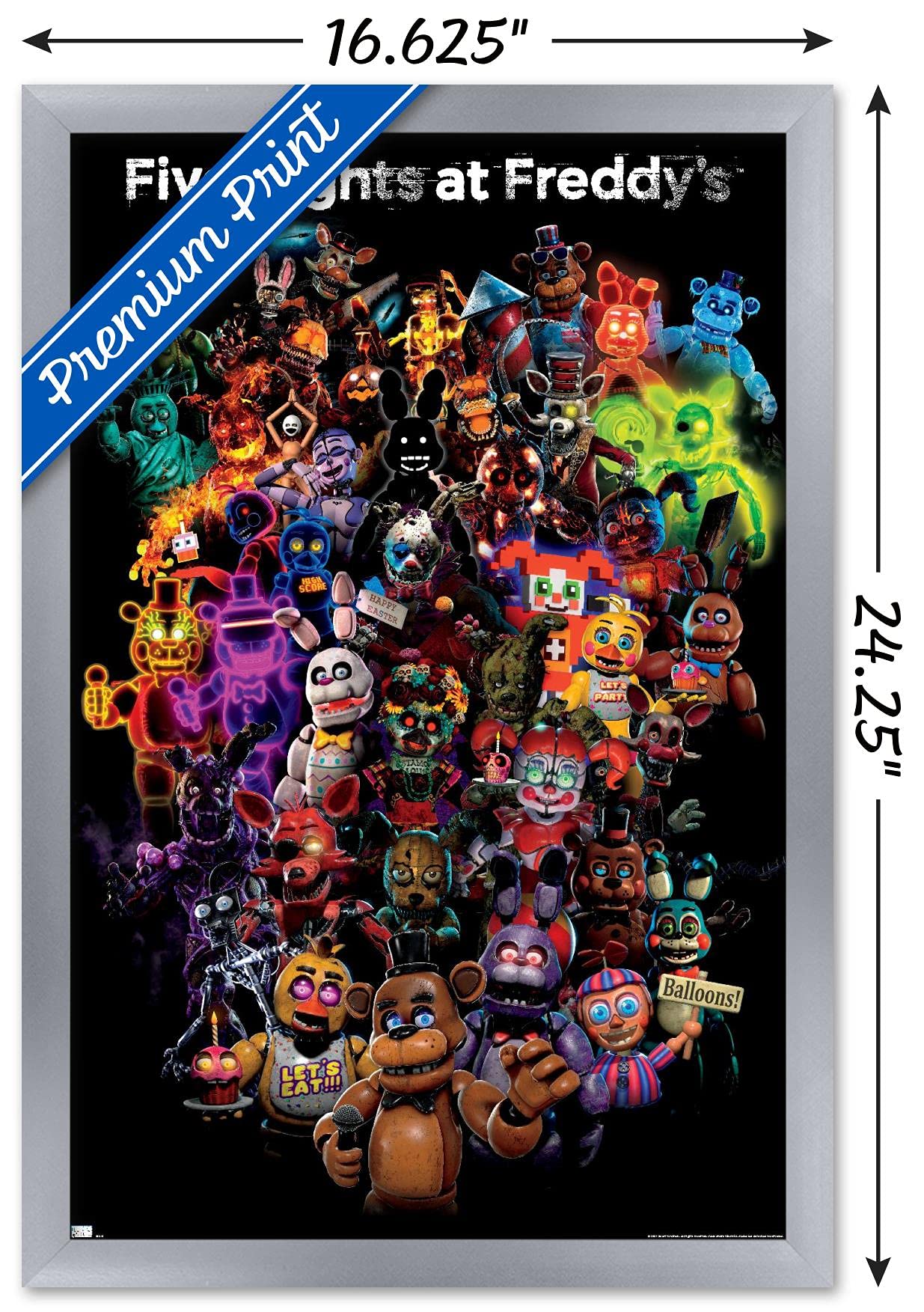Trends International Five Nights At Freddy'S: Special Delivery - Collage Wall Poster, 14.72'' X 22.37'', Silver Framed Version