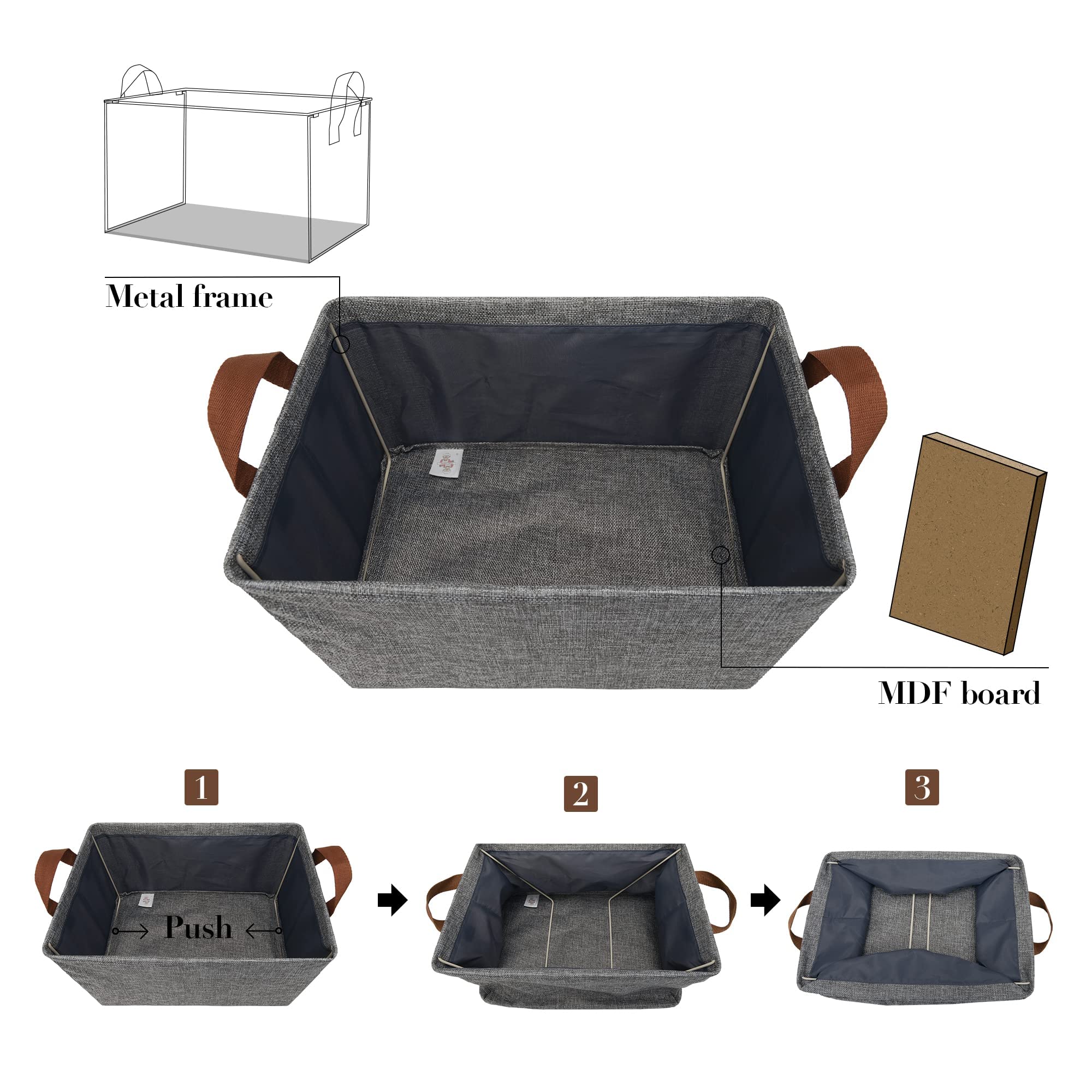 GRANNY SAYS Storage Baskets for Shelves  Extra Large Closet Storage Bins with Metal Frame  Fabric Storage Bins  Storage Containers for Organizing  Gray Clothing Bins for Dorm Closet Room  2-Pack