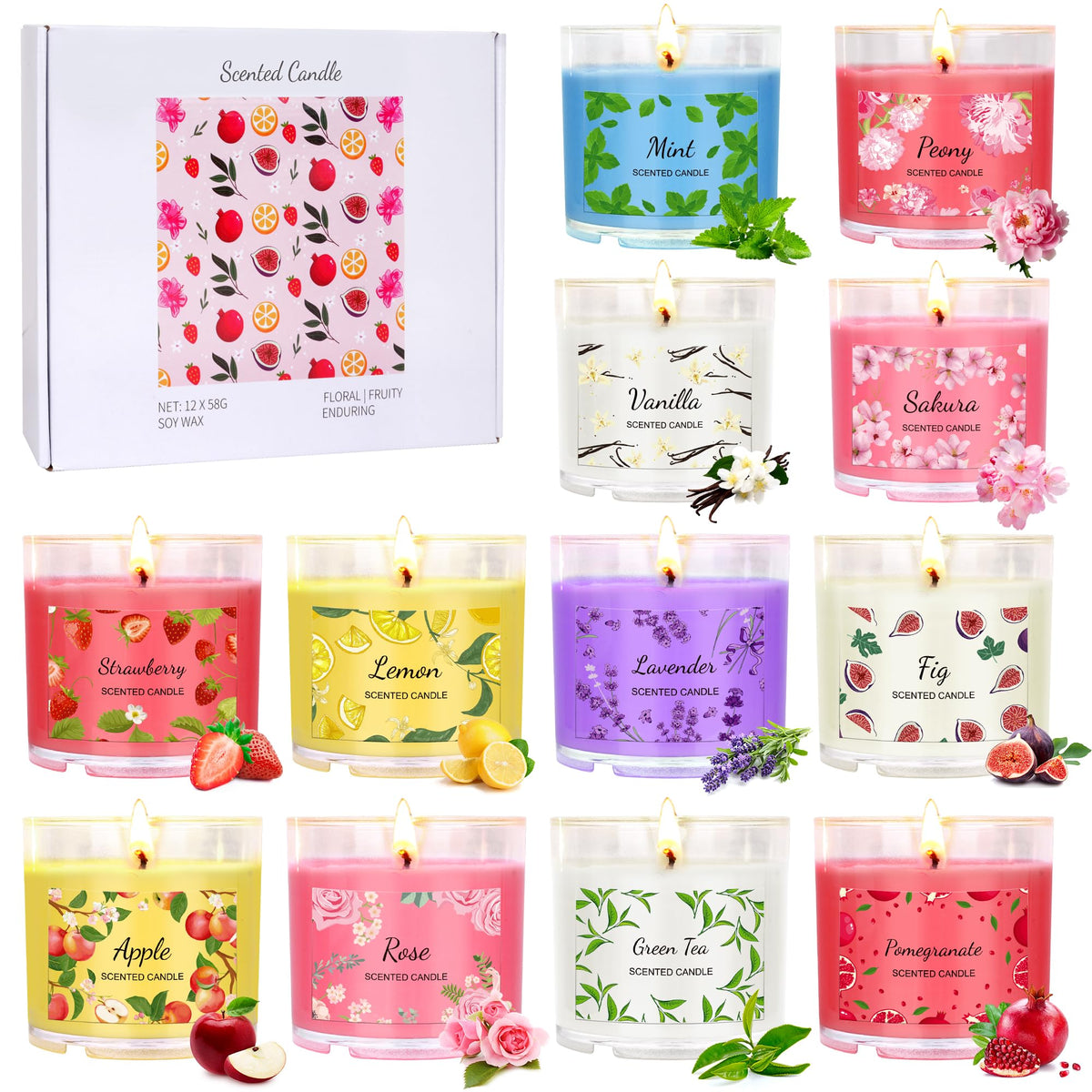 Scented Candles for Home, 12 Pack Candle Set, Candles for Women Small Soy Candles Bulk, Holiday Christmas Gifts - Mini Candles G