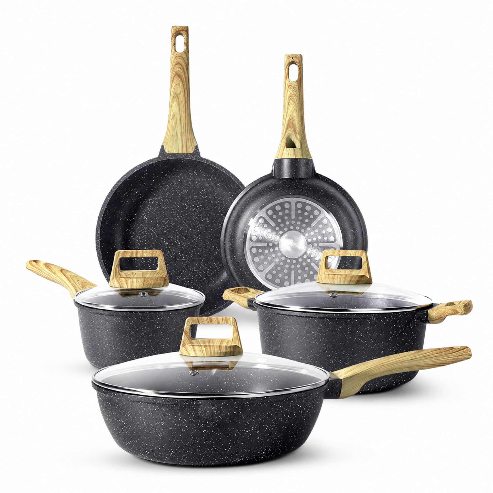 GOURMETIFIC 8 Piece Classic Cookware Set Non Stick Pots and Pans, Ceramic Skillet Saucepan with Handles, Stackable Kitchen Cookw