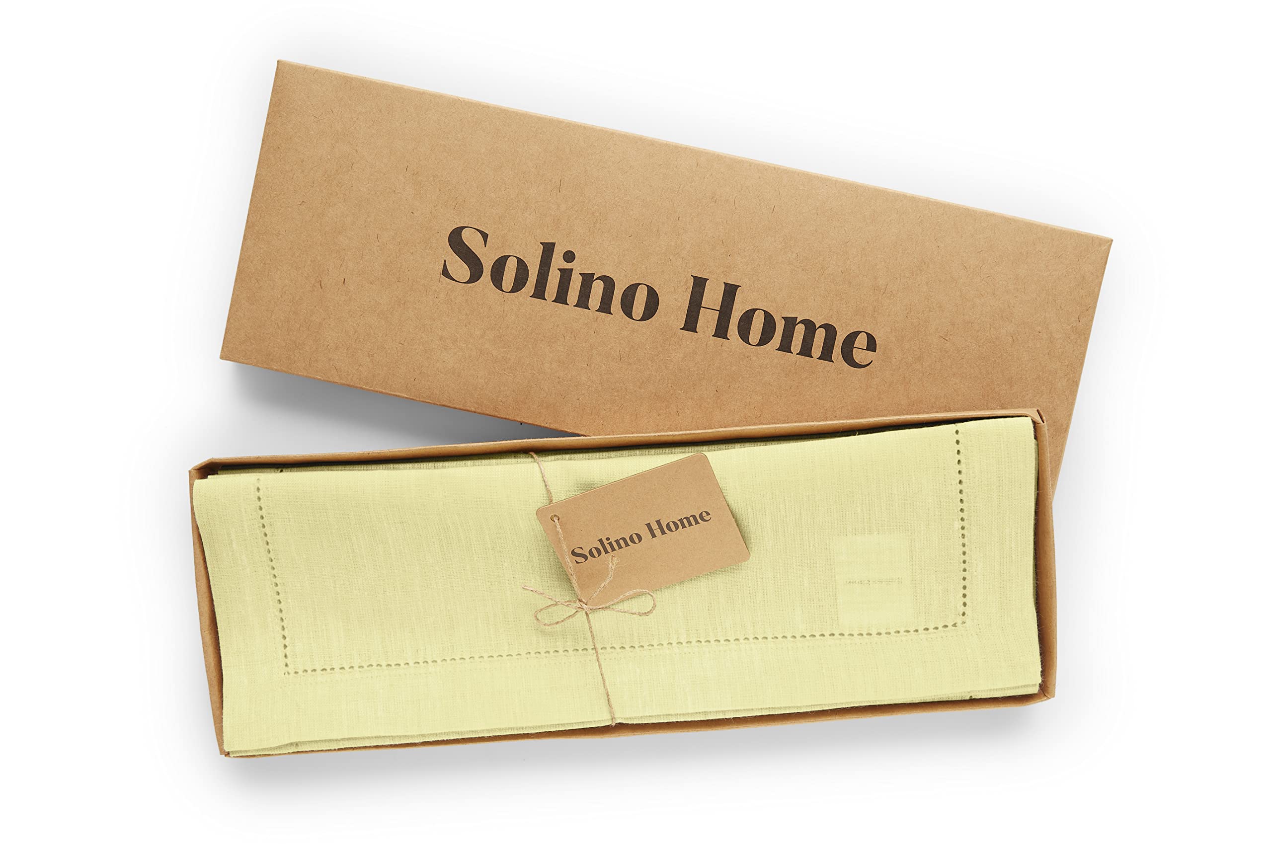Solino Home Linen Placemats Butter Yellow - 100% Pure Linen Hemstitch Tablemats 14 x 19 Inch - Machine Washable Placemats for Spring  Summer - Set of 4 Milan  Handcrafted from European Flax