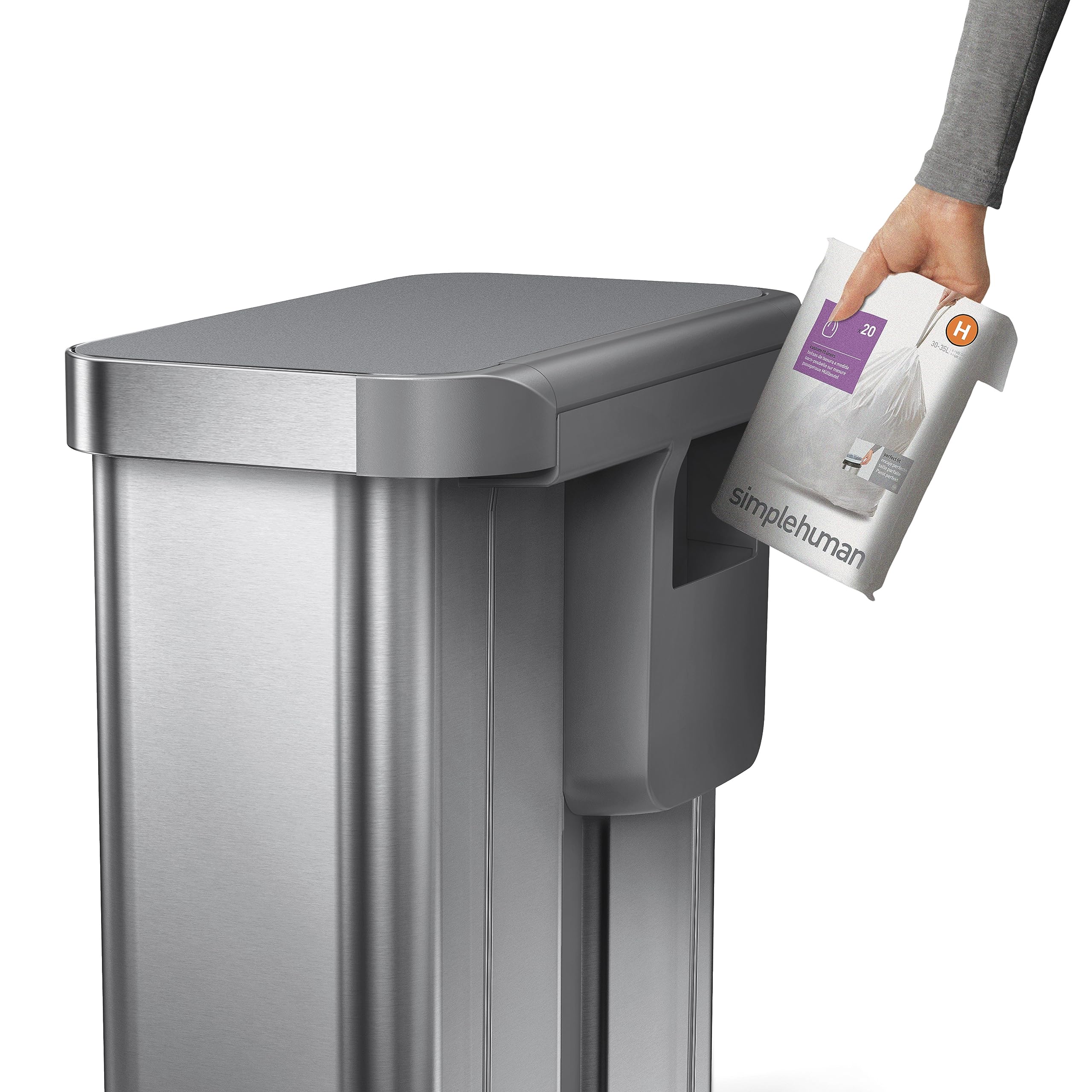 Simplehuman 58 Liter / 15.3 Gallon Rectangular Dual Compartment Recycling Step, Brushed Stainless Steel With Soft-Close Plastic