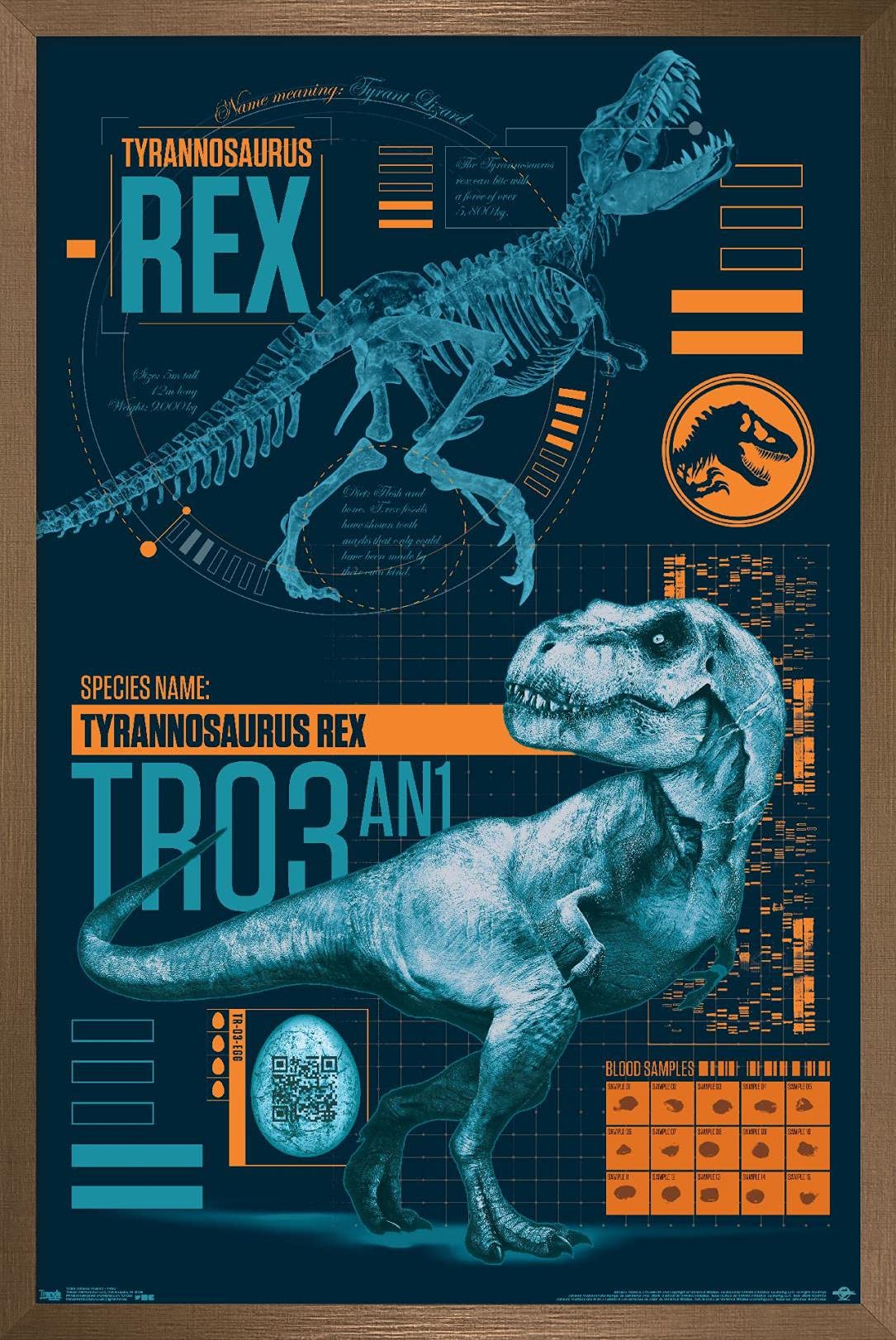 Trends International Jurassic World: Fallen Kingdom - T-Rex Wall Poster, 14.725'' X 22.375'', Bronze Framed Version