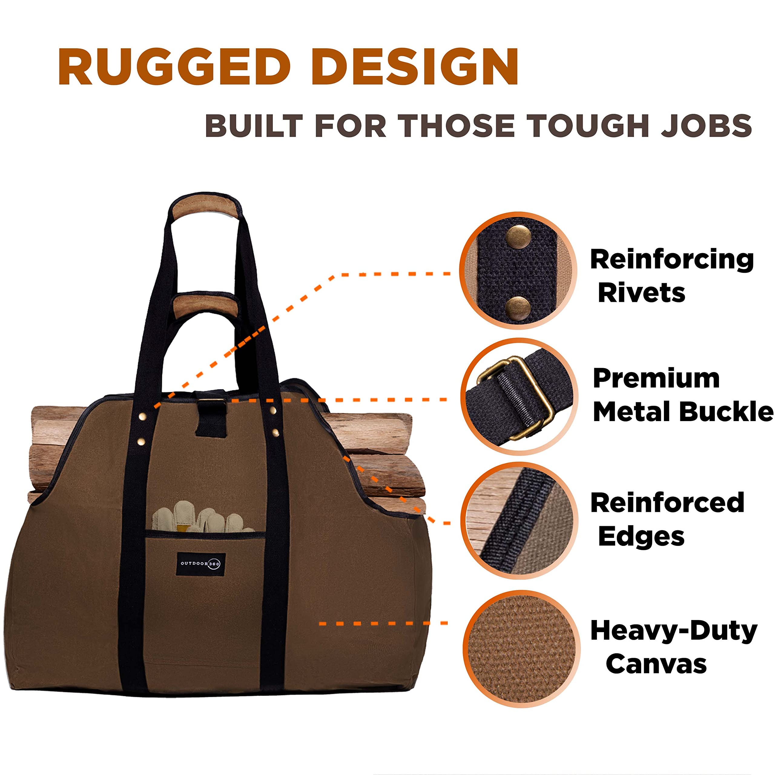 Outdoor 360 Firewood Bag Carrier - Extra Large Wood Bag For Firewood-Water Resistant Carrying Bag With Padded Handles & A Handy