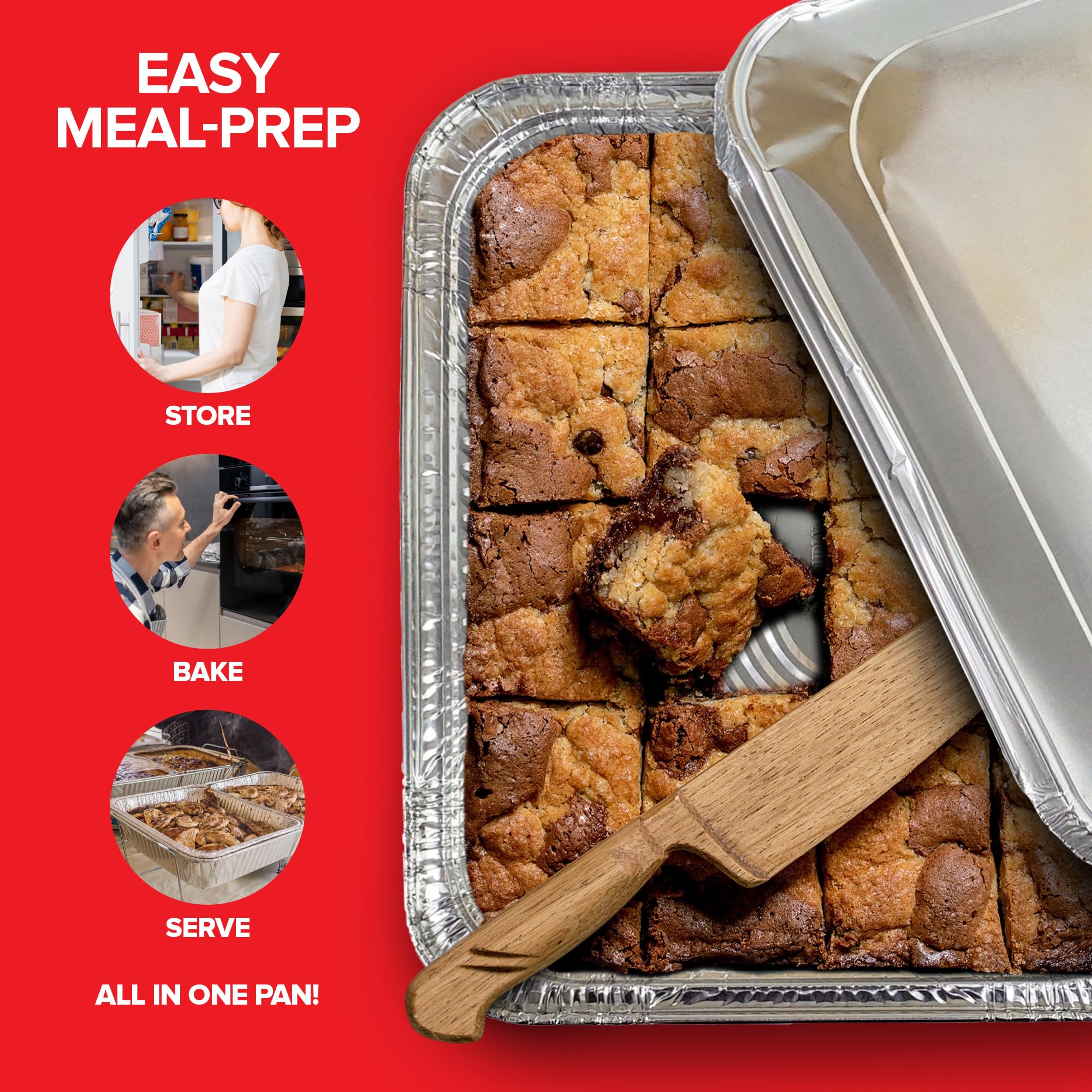 (Set Of 30) 9 X 13 Disposable Aluminum Pans With Lids - (30) Heavy Duty Foil Pans With Lids 9X13 (30) Foil Pan Covers, Food Cate