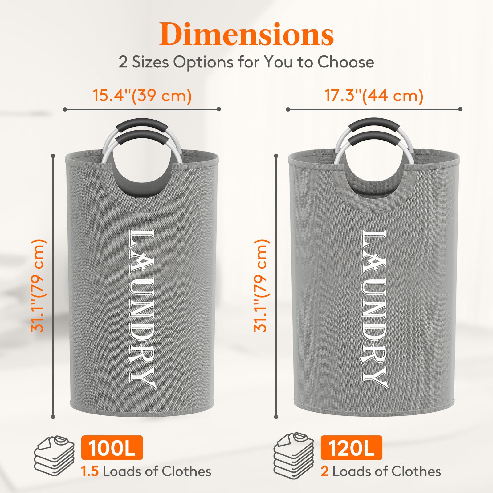 Lifewit 100L 2-Pack Large Laundry Basket, Collapsible Laundry Hamper With Aluminum Handles, Waterproof Freestanding Dirty Clothe
