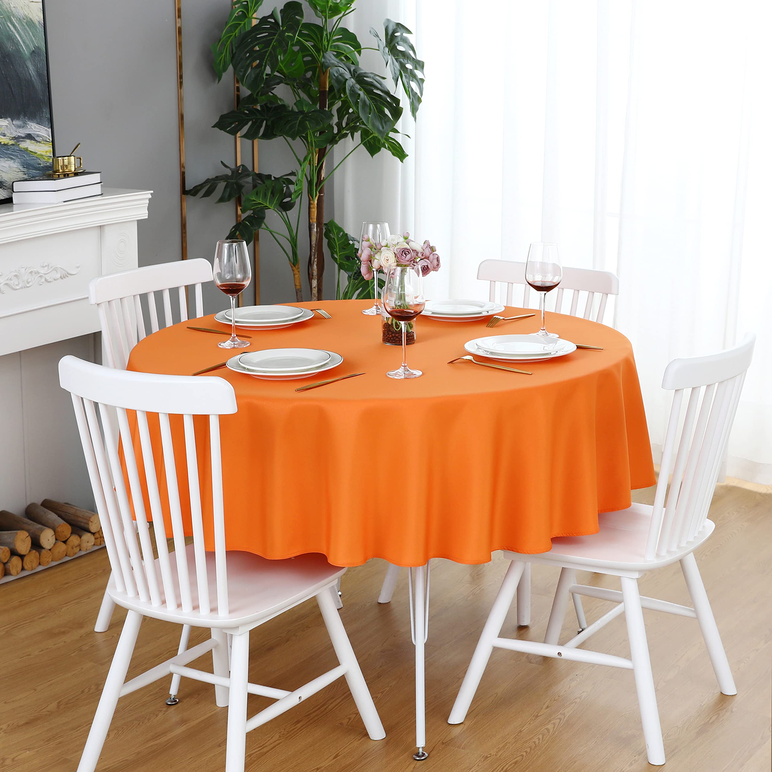 Folins&Home Orange Round Tablecloth 90 Inch Waterproof Heavy Duty Wrinkle Free Polyester Fabric Table Cloth, Spillproof Washable