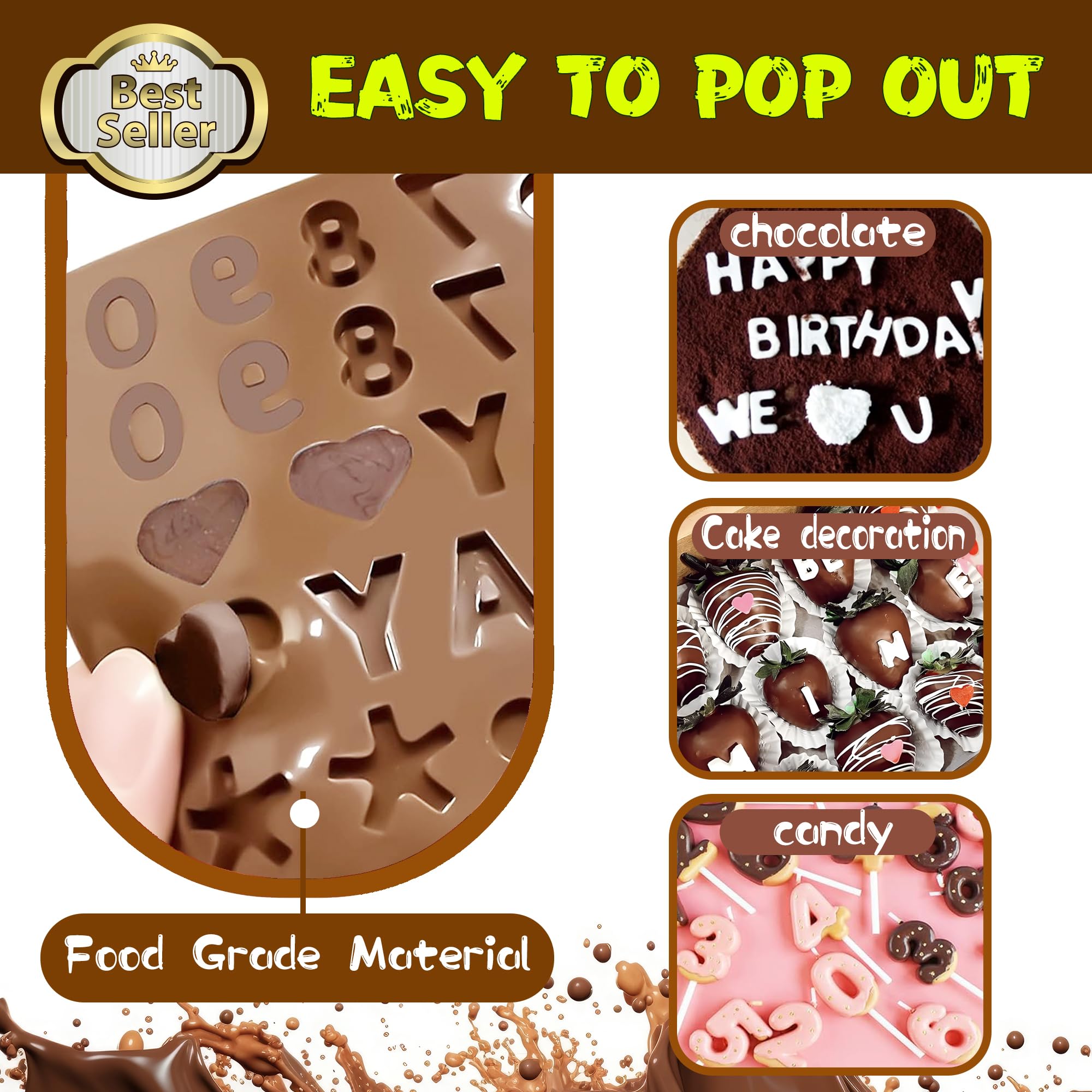 Rugvomwm Silicone Letter Mold Chocolate Molds - Non-Stick Letter Chocolate Mold, Made Of Food Grade Silicon, Perfect For Cake De