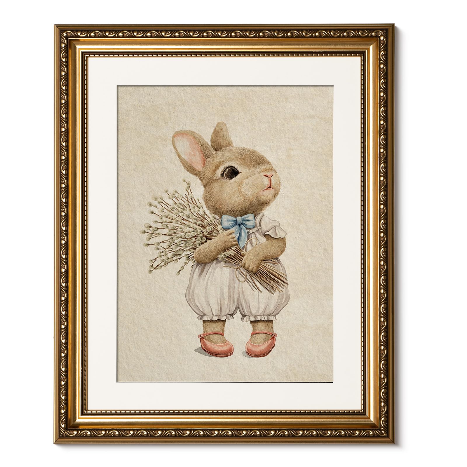 ARPEOTCY Gold Framed Canvas Wall Art, Baby Rabbit Animal Art Prints, Cute Bunny Decor for Kids Girls Room Nursery Playroom, East