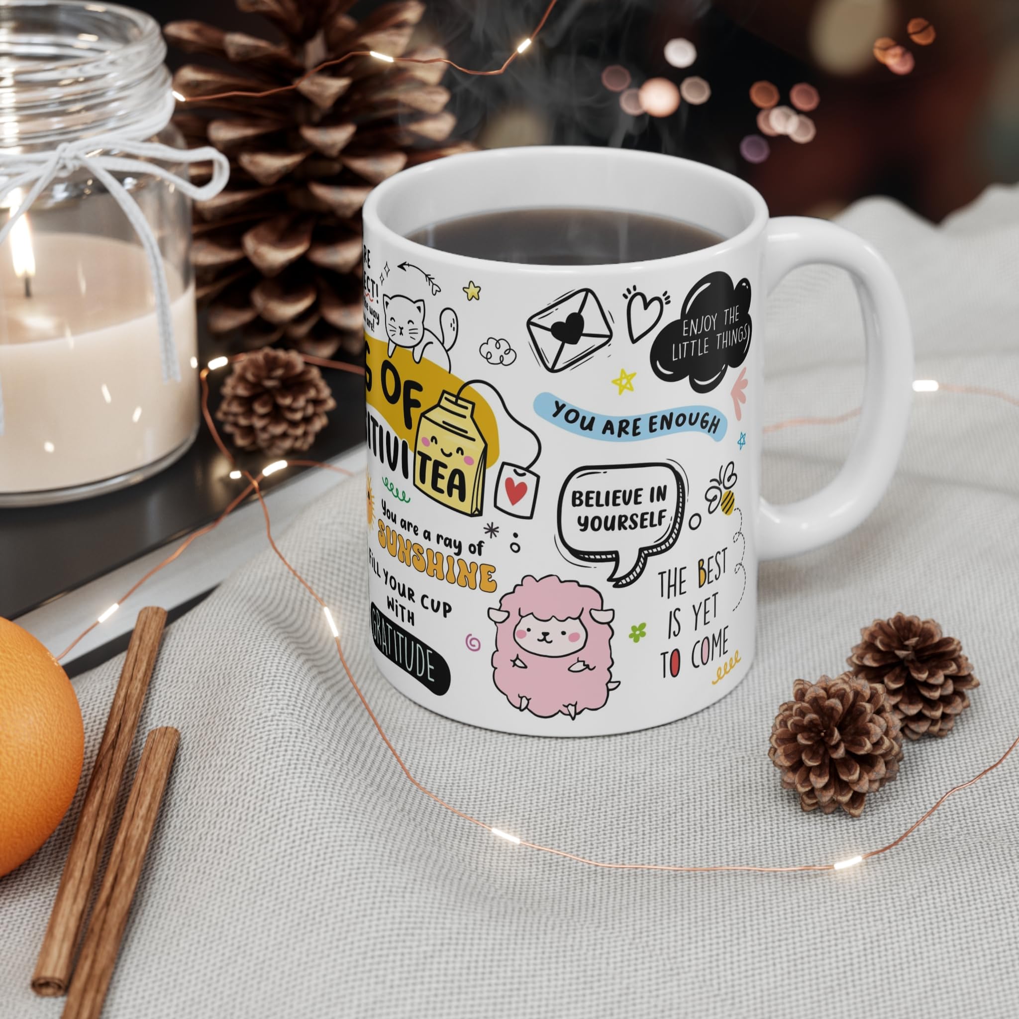 Visibee Mug Of Positivity  Motivational Coffee Mug 330Ml, Positivity Gifts For Men, Women, Boss, Coworkers  White Ceramic With U