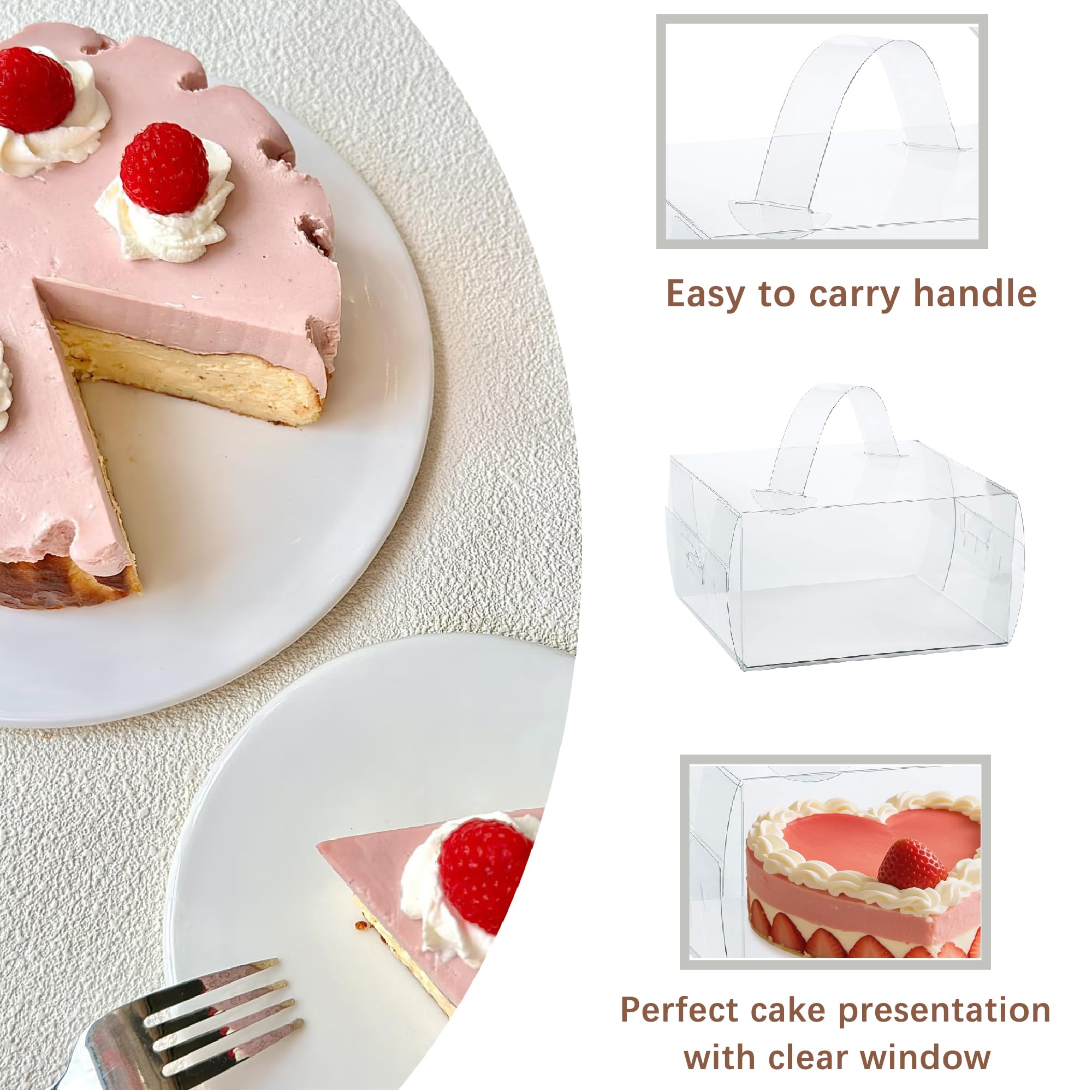 Hzzycaxli 7 x 7 x 4 Inches Clear Cake Boxes with Handles, 20 Pcs 5inch 6inch Transparent Bakery Boxes,Clear gift boxes for 4-6 I