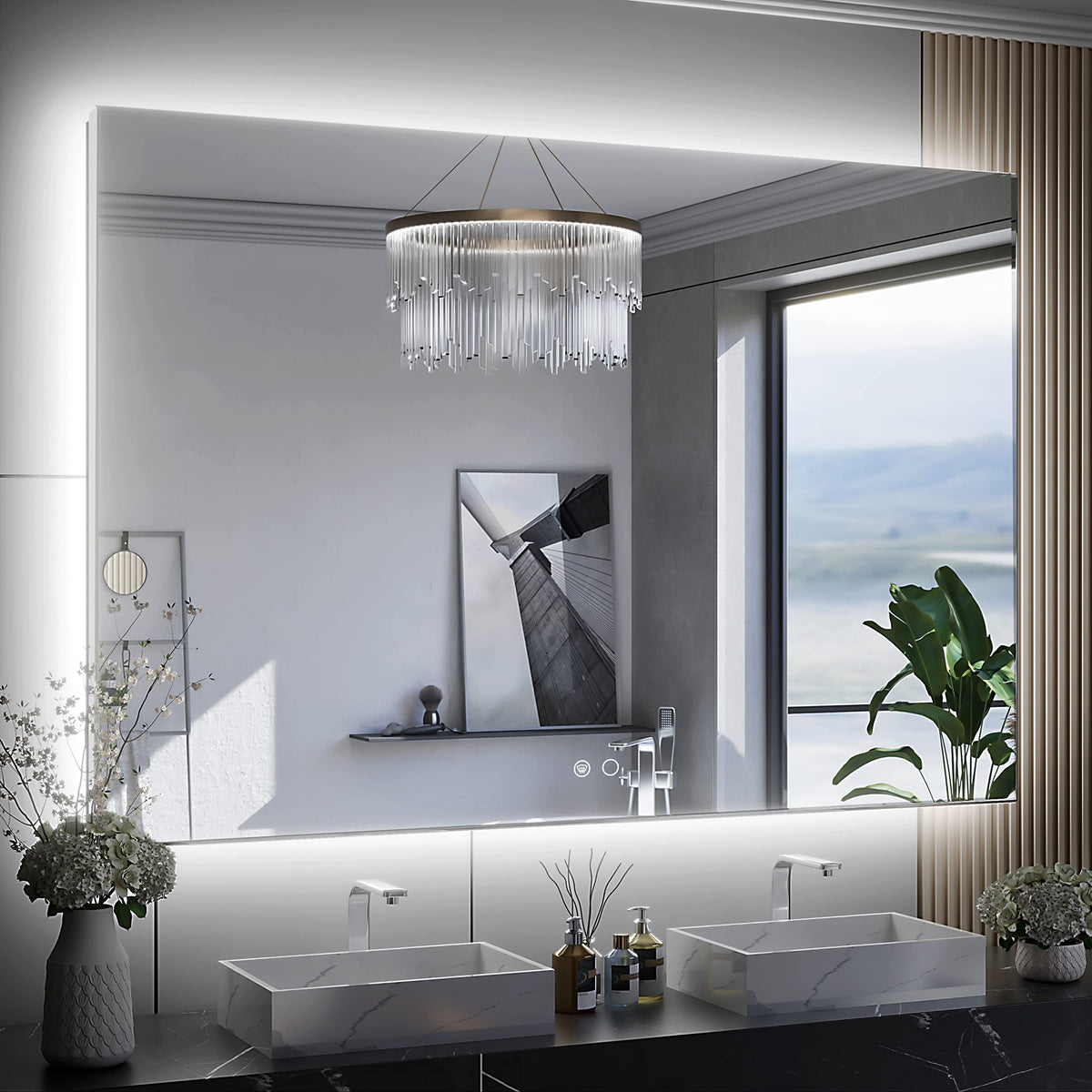 Keonjinn 48 X 30 Inch Backlit Mirror Bathroom, Led Mirror For Bathroom Mirror With Lights Large Wall Mounted Anti Fog Lighted Mi