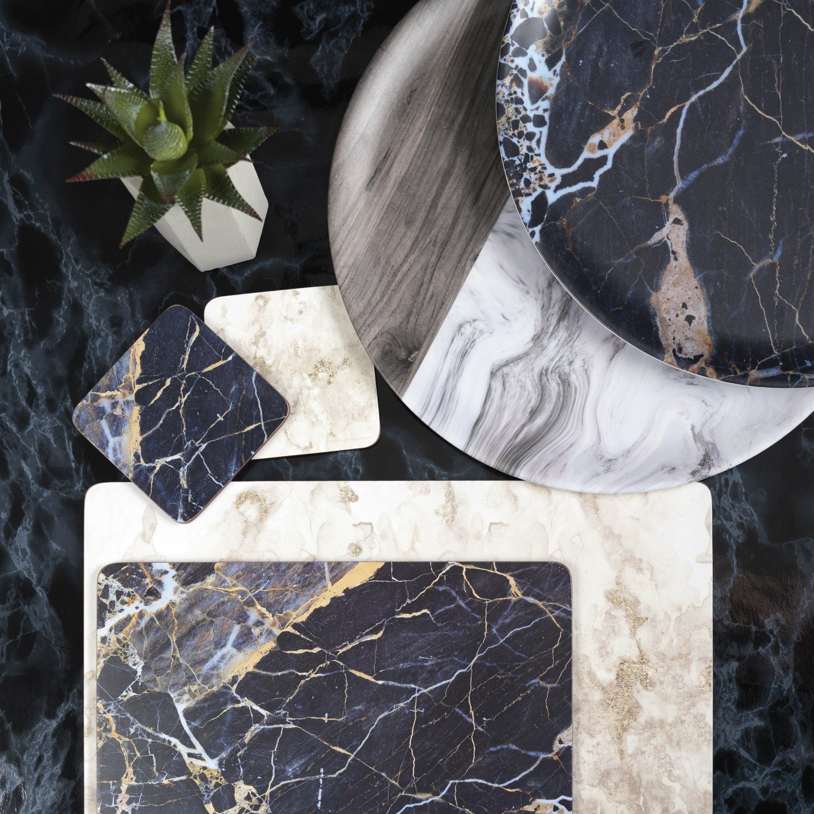 Creative Tops 'Grey Marble' Premium Printed Drinks Coasters With Cork Back, 10.5 X 10.5 Cm - Grey/White (Set Of 6)