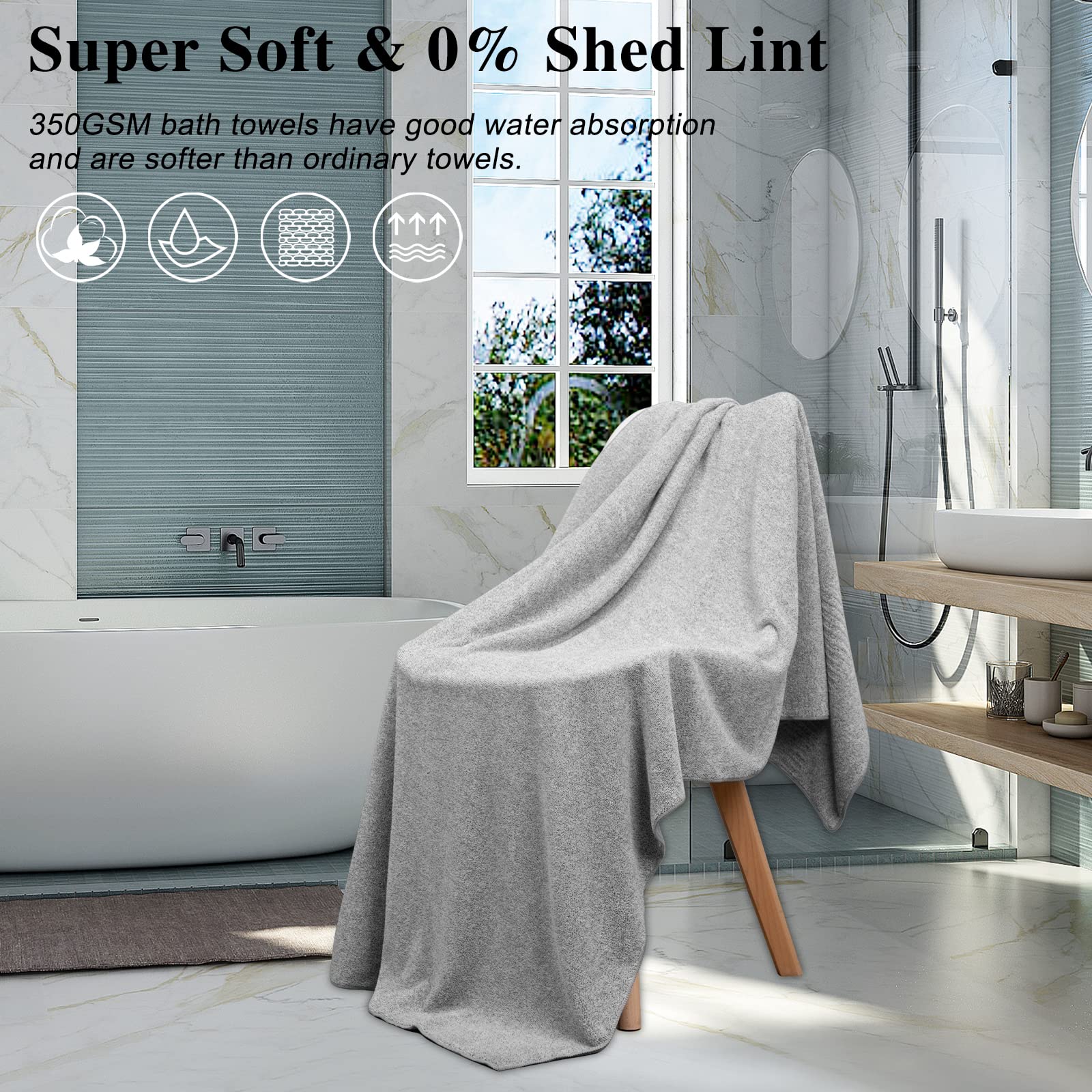SEISSO Bath Towels  Extra Absorbent & Quick Drying Towels for Bathroom  Viscose Made from Bamboo Soft Bath Sheet (35 x 63inch)  Premium Towel Multipurpose Use for Fitness  Spa  Yoga  Grey (2pack)