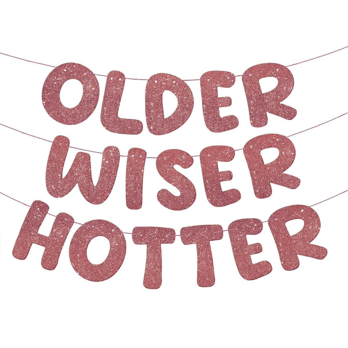 Fulmoon Set Of 3 Pre Strung Older Wiser Hotter Glitter Banner Funny Birthday Banner For Women 30Th 40Th 50Th 60Th 70Th 80Th Birt