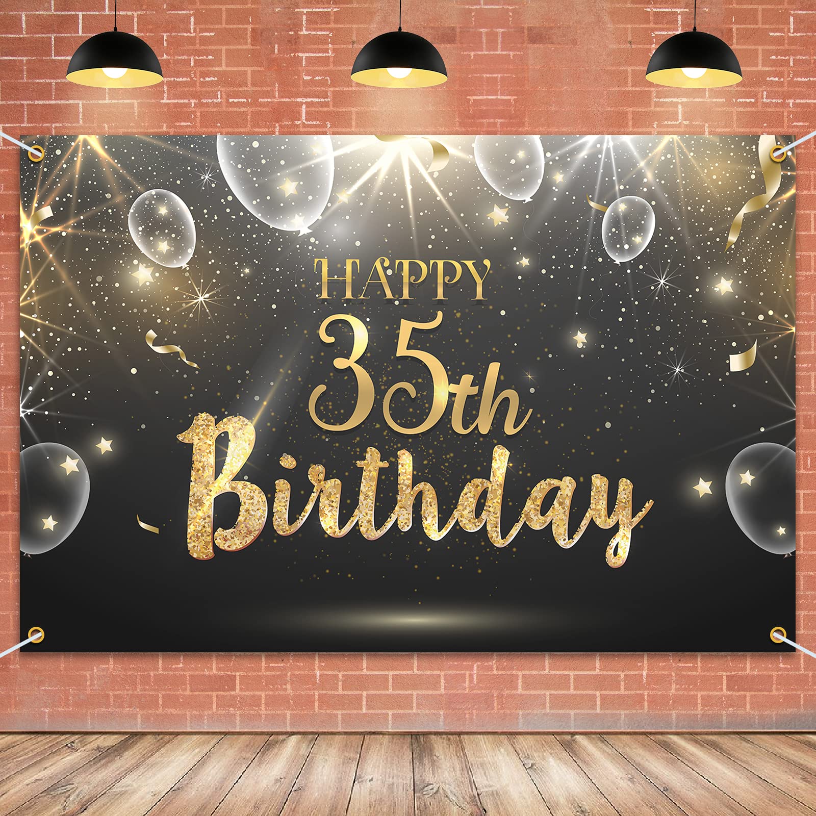 Hamigar 6X4Ft Happy 35Th Birthday Giltter Shinning Banner Backdrop - 35 Years Old Birthday Decorations Party Supplies For Women