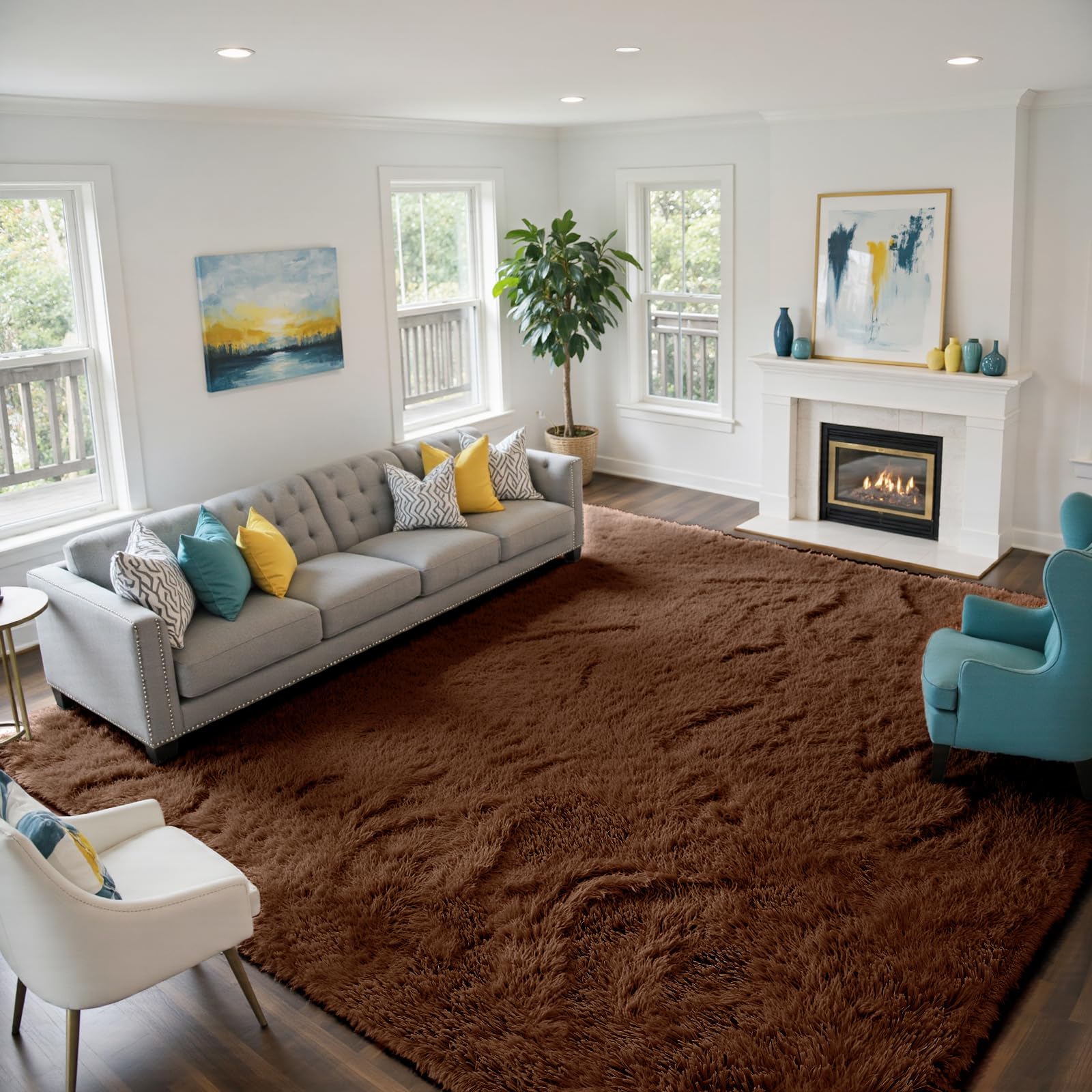 yongyangjuxin Fluffy Rug Shag Area Rug, Brown 9x12 Area Rugs for Living Room, Large Shag Area Rugs for Bedroom Kids Room Home De