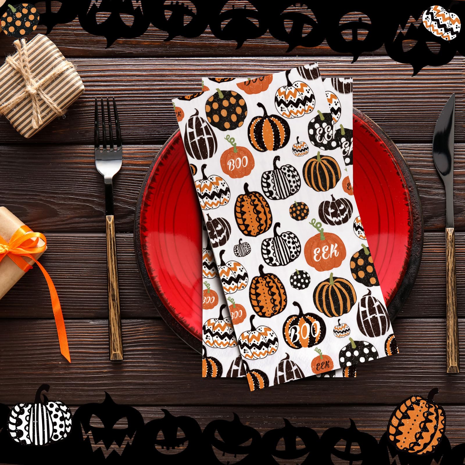 Jetec 200 Pcs Halloween Pumpkin Paper Napkins Halloween Paper Hand Towels For Bathroom Disposable Guest Napkins Orange Pumpkin D