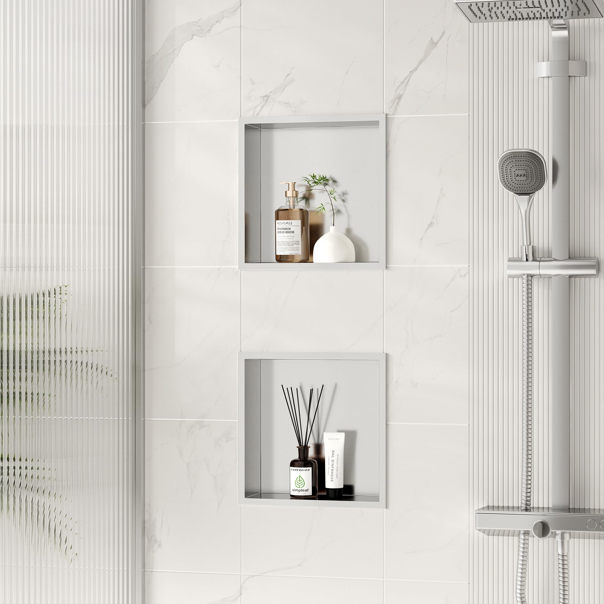 Neodrain No Tile Shower Niche, Bathroom Shelf Inner Size 12'' X 12'', Brushed Stainless Steel Bathroom Wall Niche Cubby, No Tile