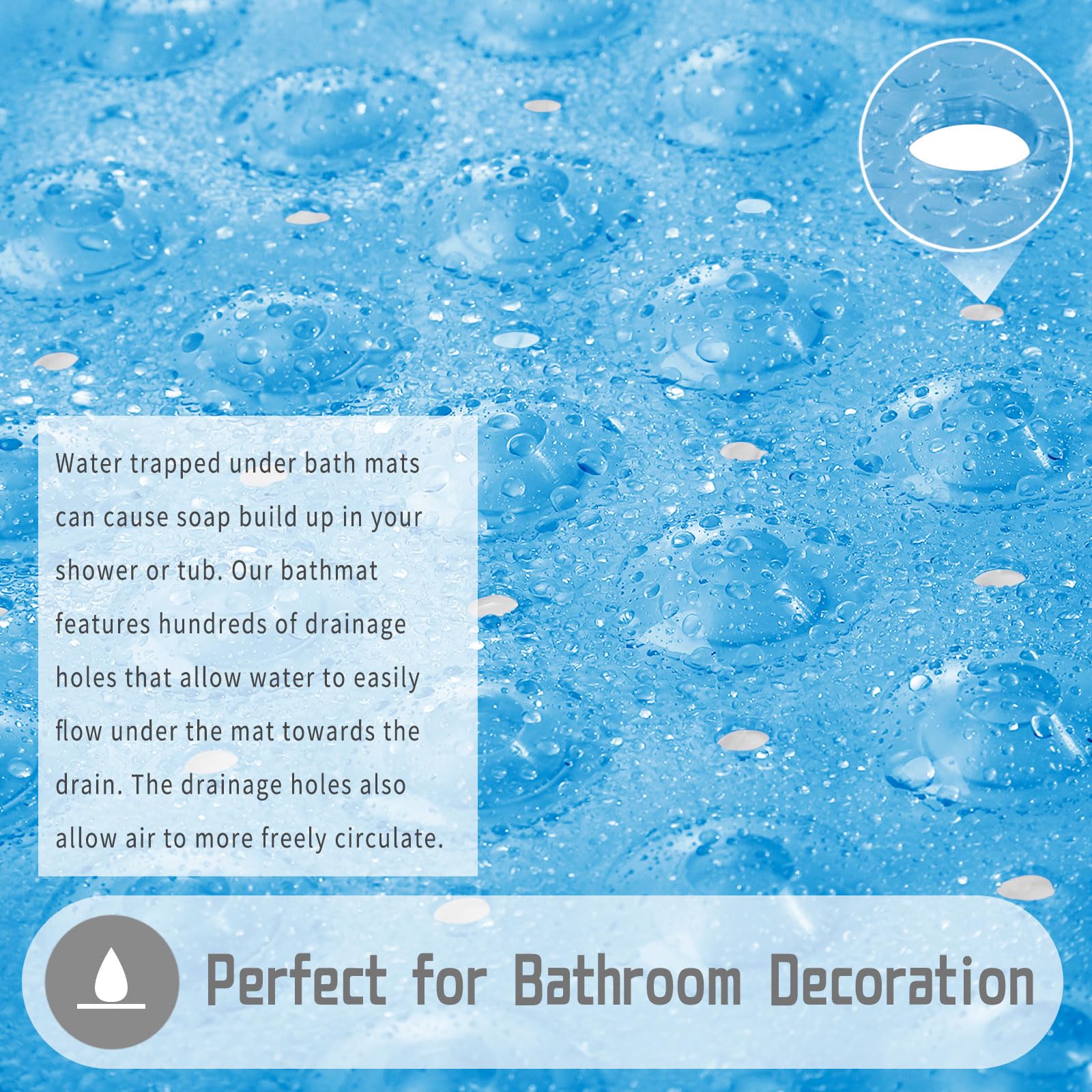 Yimobra Original Bath Tub Shower Mat Extra Long 16 x 40 Inch  Non-Slip with Drain Holes  Suction Cups  Phthalate Free  Latex Free  BPA Free and Machine Washable Large  Bathroom Mats  Clear Blue
