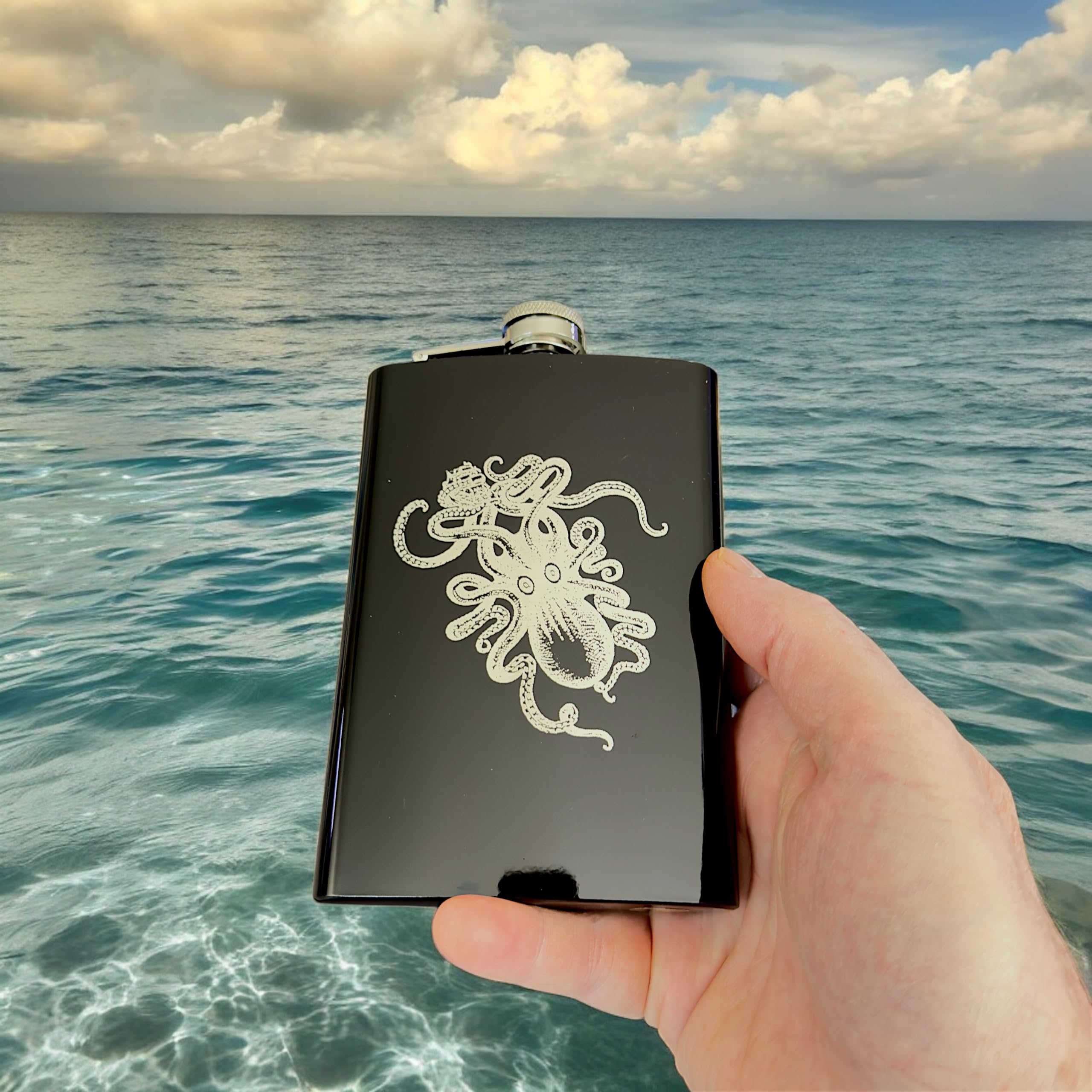 8Oz Black Kraken Flask