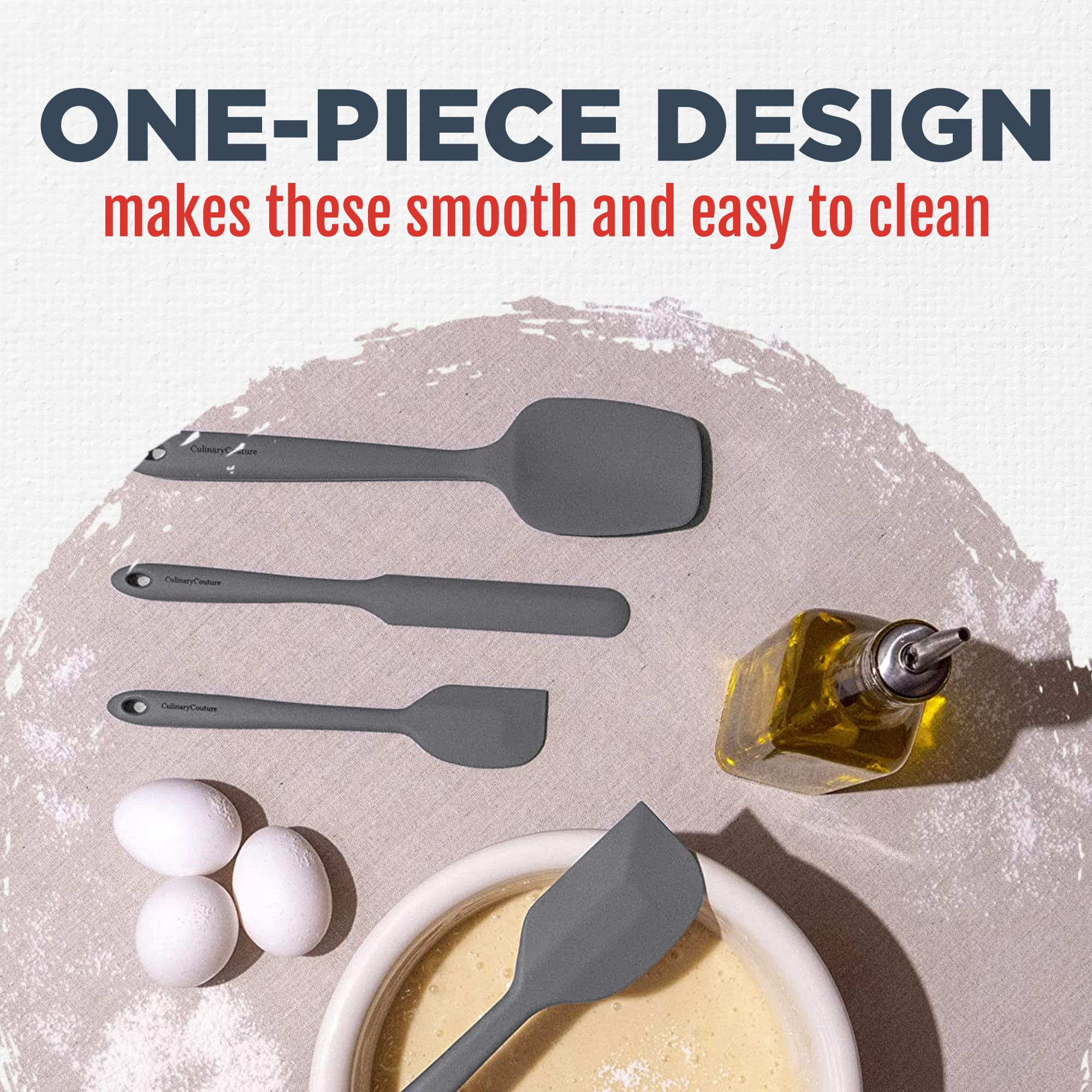 Culinary Couture 4-Piece Grey Silicone Baking Spatula Set - Rubber Spatulas Silicone Heat Resistant Up To 608F, Bpa-Free - Silic