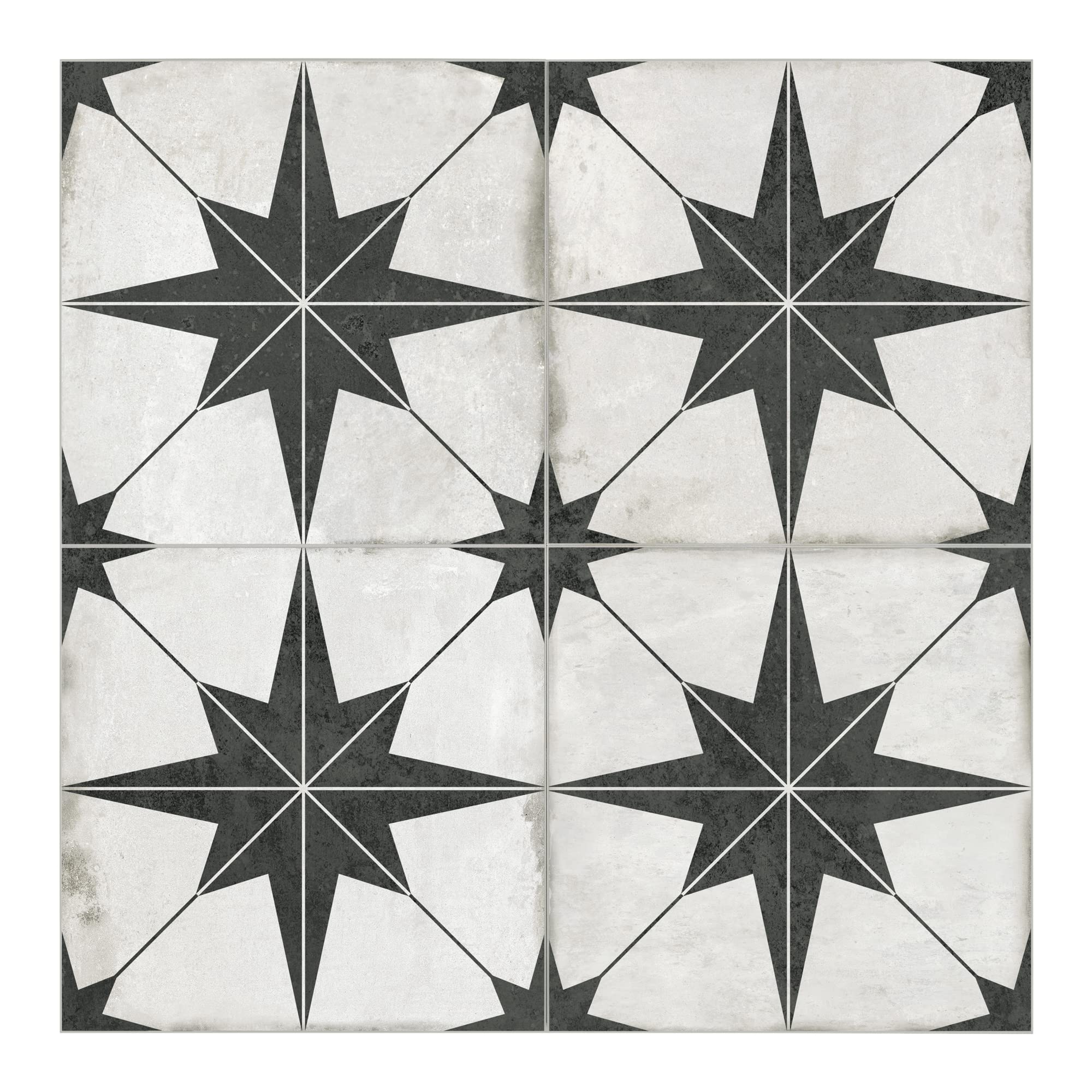 Peel And Stick Encaustic Backsplash Tile. Black Star Patterned Stick On Tile. Self-Adhesive Wall Tile Sticker For Kitchen Bathro