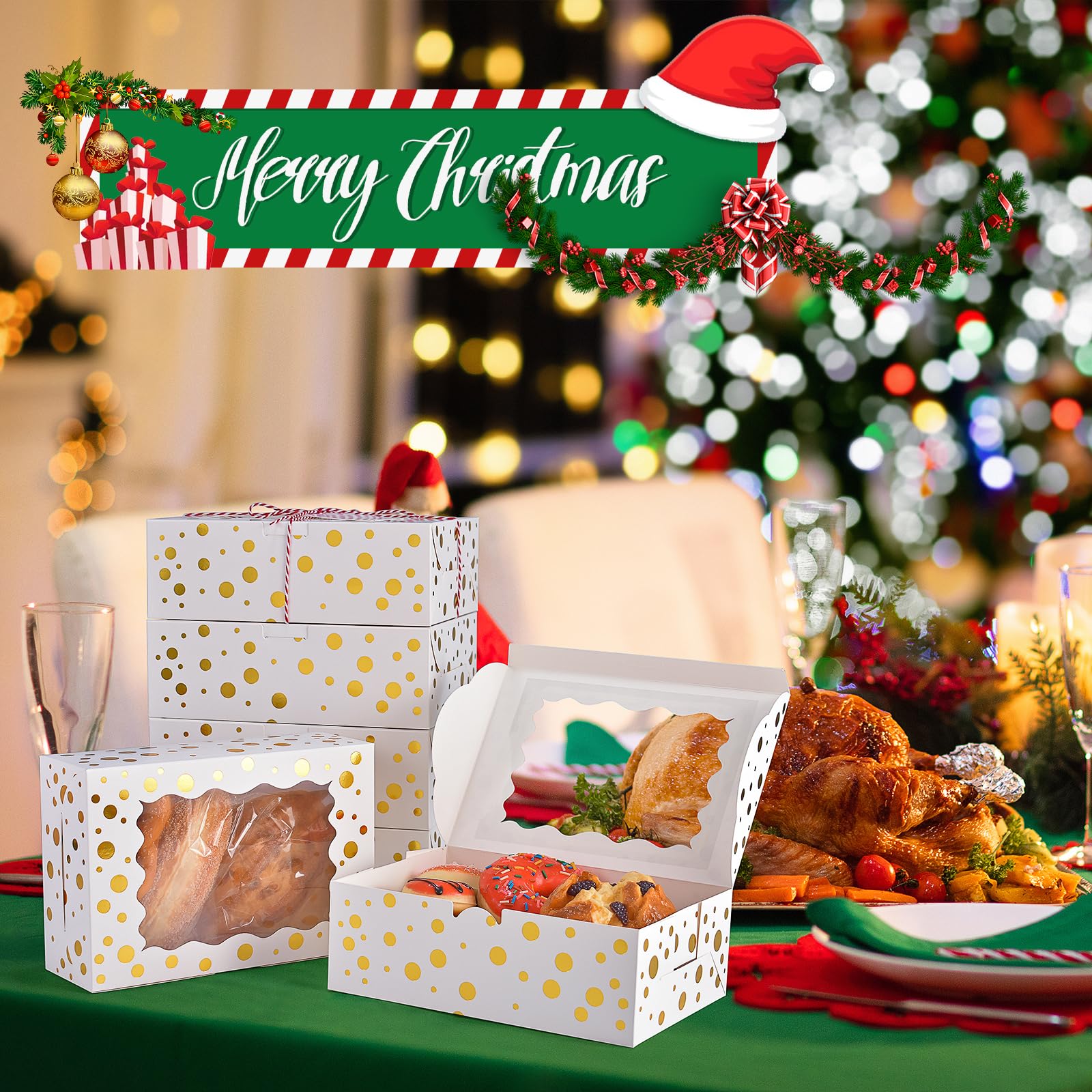 DOYIDE 32Pcs 9x6x3 in Christmas Cookie Boxes with Window, White Bakery Boxes for Cookie, Treat Boxes Pastry Boxes for Gift Givin