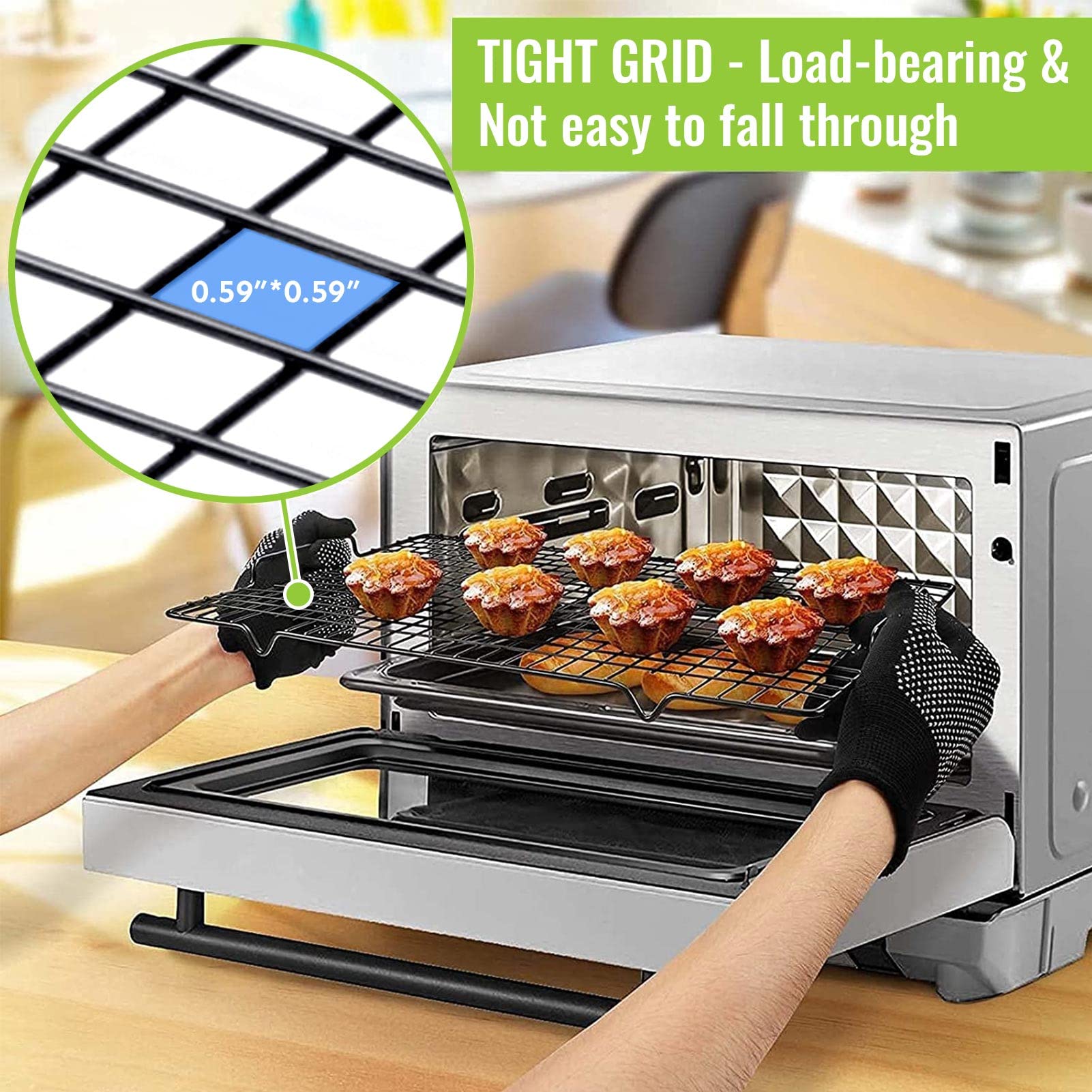 Hulisen 4 Pack Cooling Racks - 16'' X 10'', Nonstick Wire Baking Rack With Handle Fits Half Sheet Pan For Cooking, Roasting, Gri