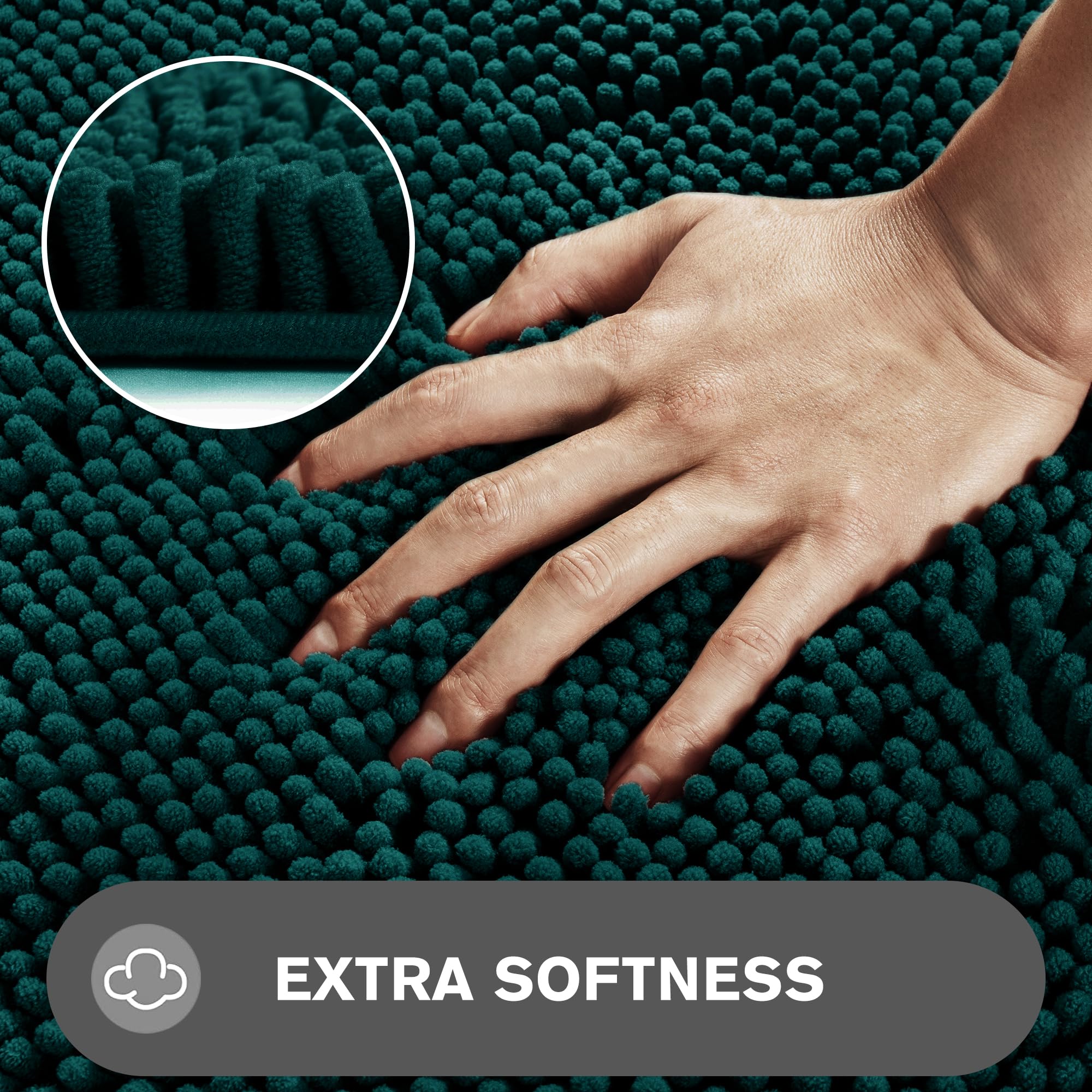 Pureswan Dark Teal Bathroom Rugs - Absorbent And Washable Bath Mat, Non-Slip, Thick Soft Chenille Bath Rugs For Bathroom Floor,