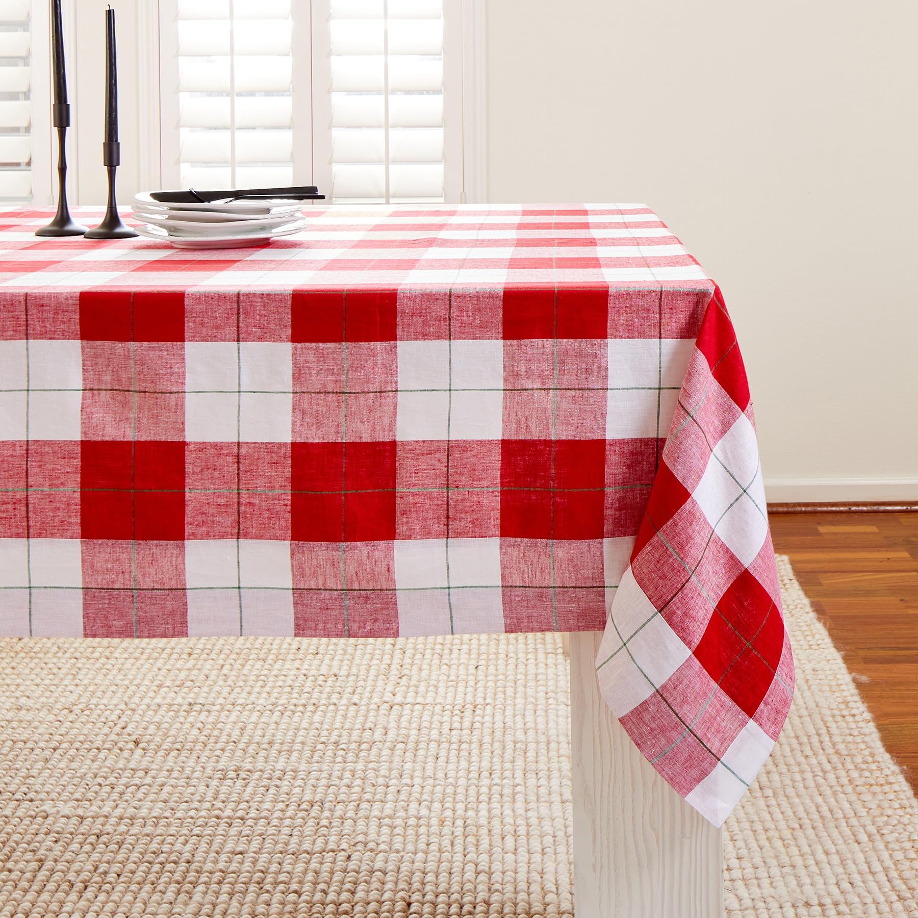 Solino Home Tablecloth 90'' L X 60'' W Inch - 100% Pure Linen Very Merry Plaid Tablecloth - Handcrafted And Machine Washable Fab