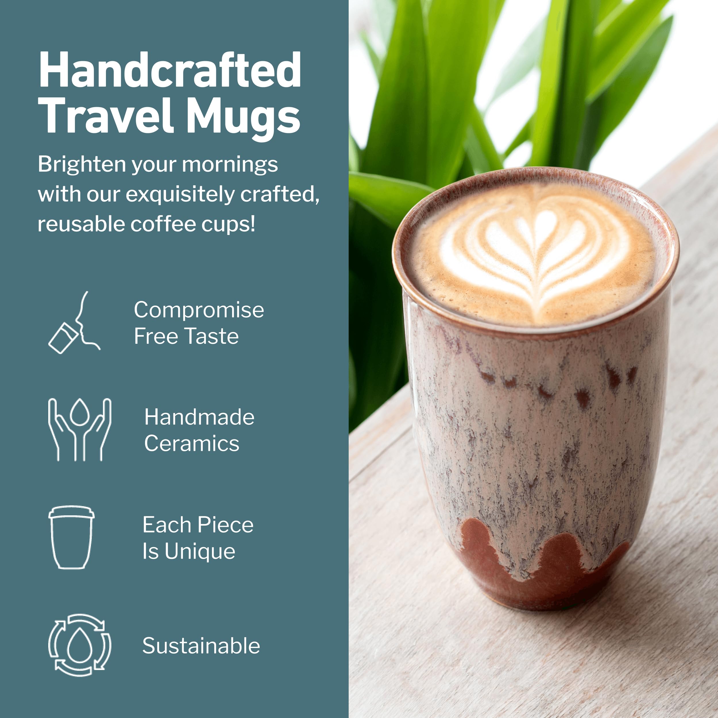 NOVA CERAMICS Travel Mugs - Ceramic Tumbler With Lid - Ceramic Travel Mug To Go Cup - Microwave & Dishwasher Safe Ceramic Coffee