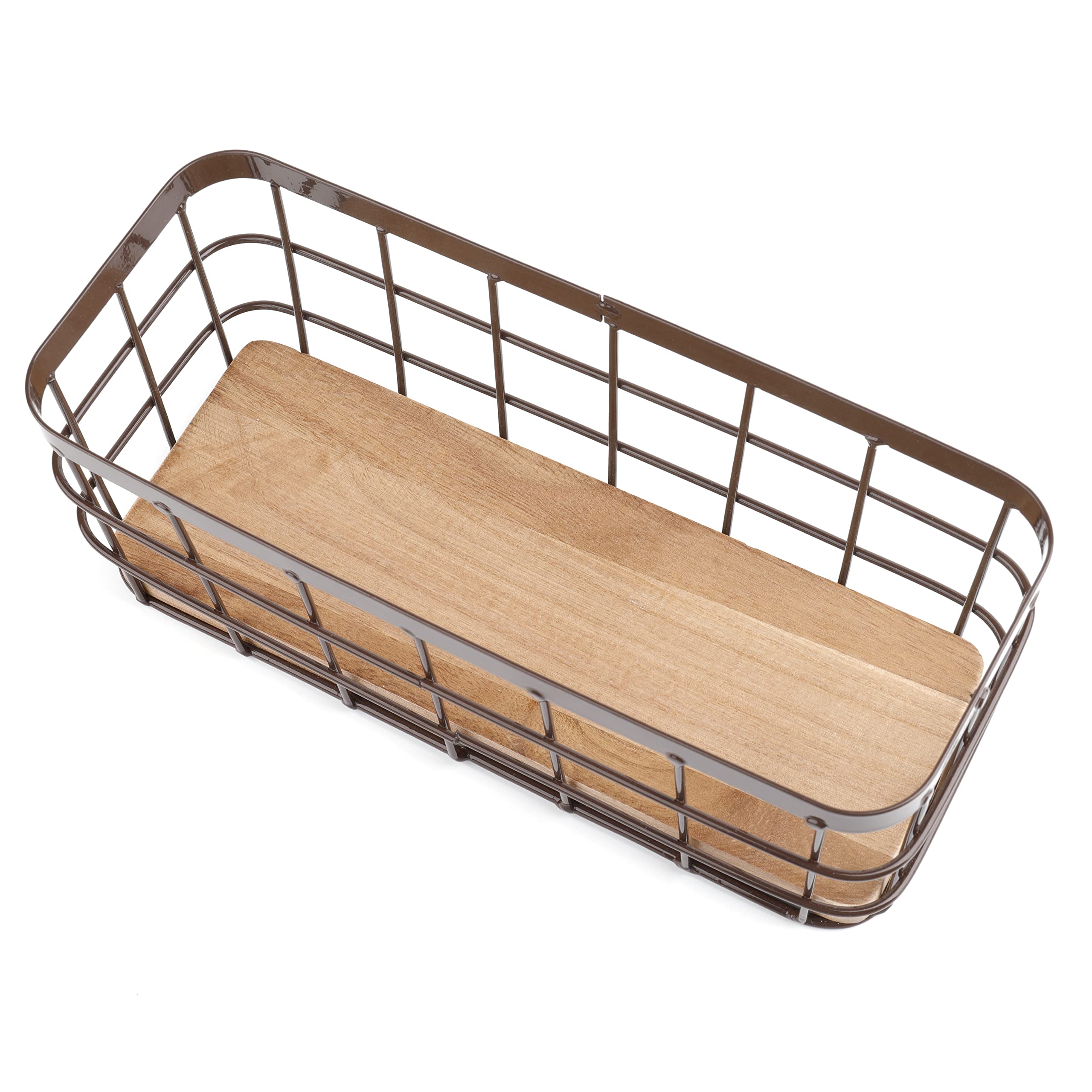 Dicunoy Set Of 2 Small Wire Baskets, Narrow Rustic Storage Bin, Farmhouse Rectangle Bathroom Counter Organizer Tray For Kitchen