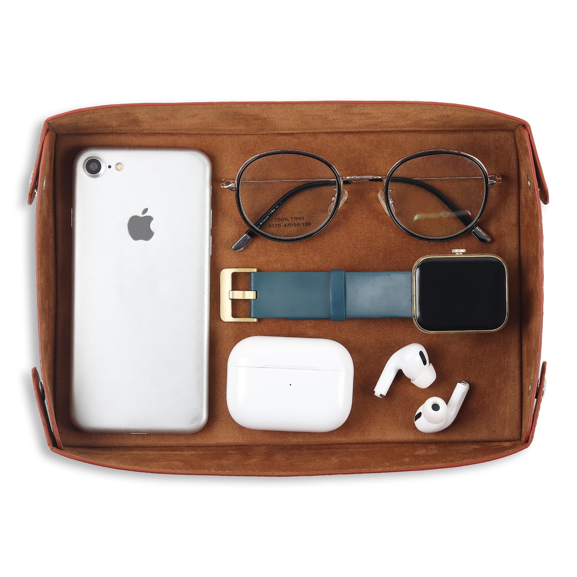 GadgetBite Valet Vegan Leather Tray | Desk Tray Organiser | Mobile Organiser | Organiser for Office, Home, Living Room | Button 
