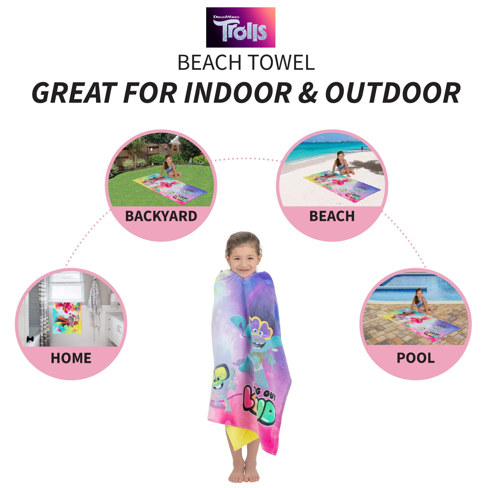 Franco Kids Super Soft Cotton Bath/Pool/Beach Towel, 58 In X 28 In, Trolls World Tour
